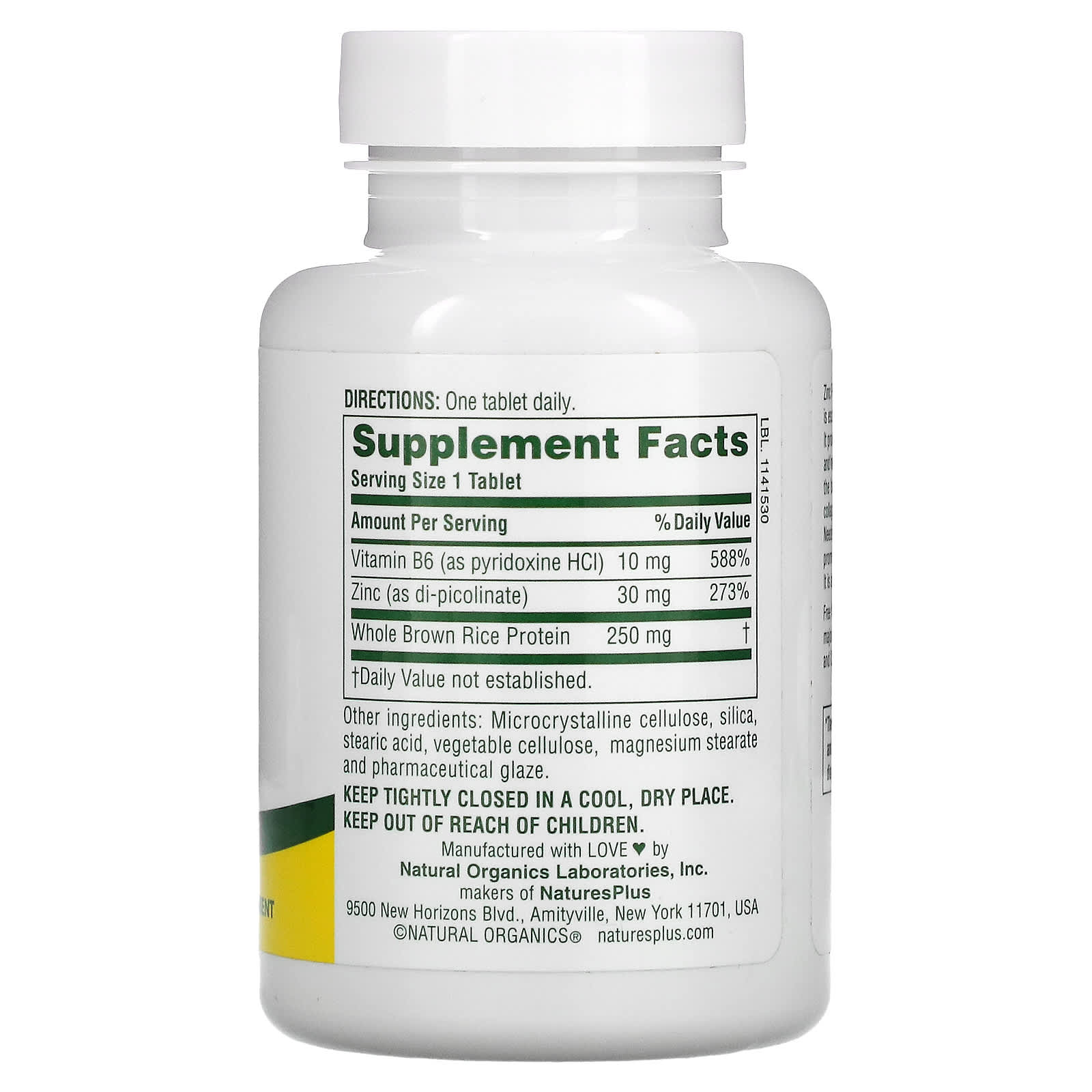Nature's Plus, Zinc Picolinate with Vitamin B6, 120 Tablets UPC 097467036253 | Hilife Vitamins