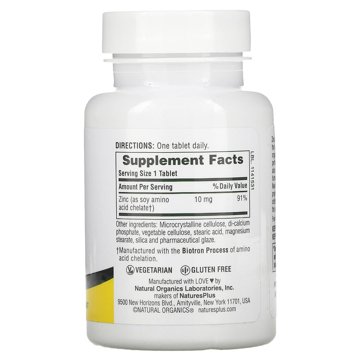 Nature's Plus, Zinc, 10 mg, 90 Tablets UPC 097467036307 | Hilife Vitamins