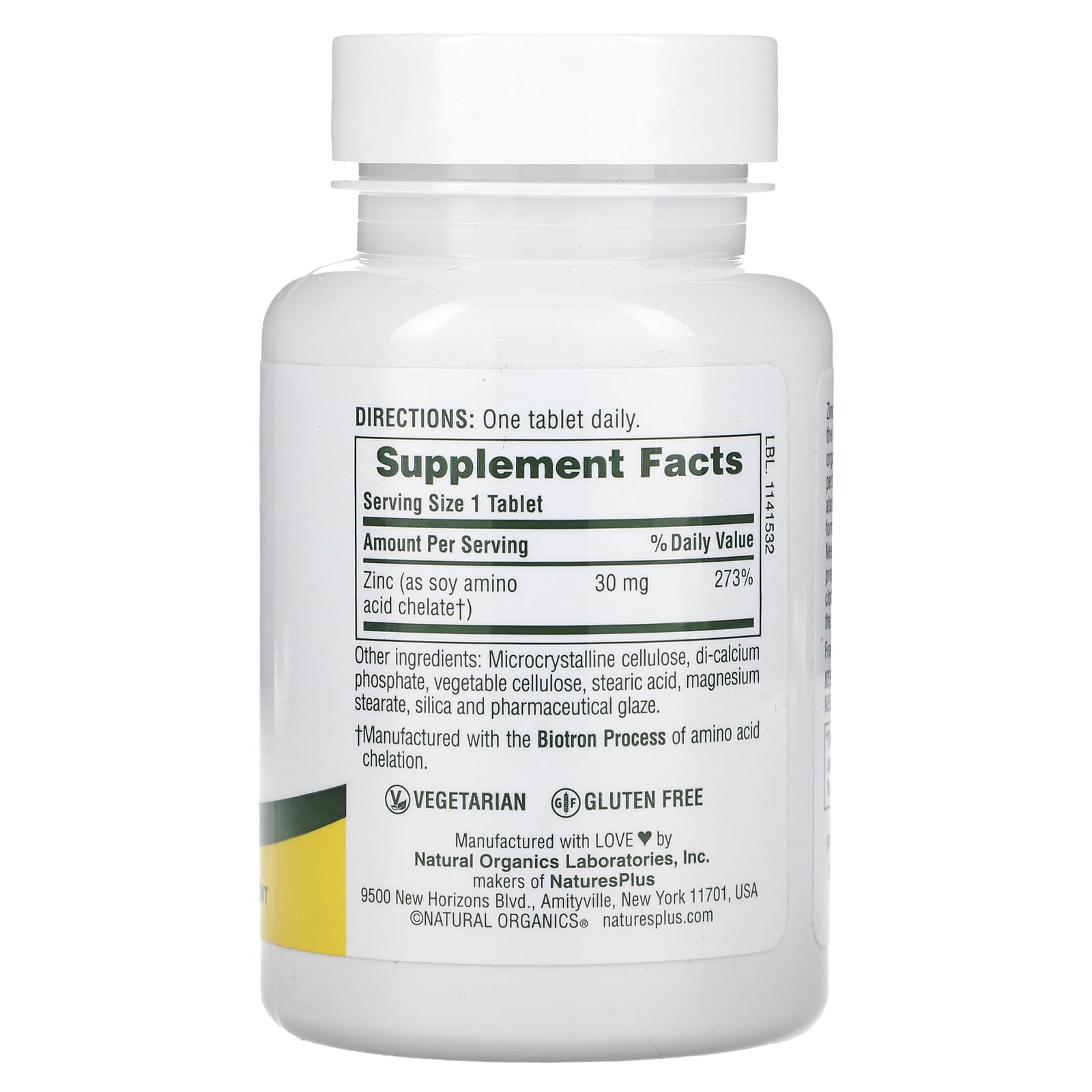 Nature's Plus, Zinc 30 mg, 90 Tablets UPC 097467036413 | Hilife Vitamins