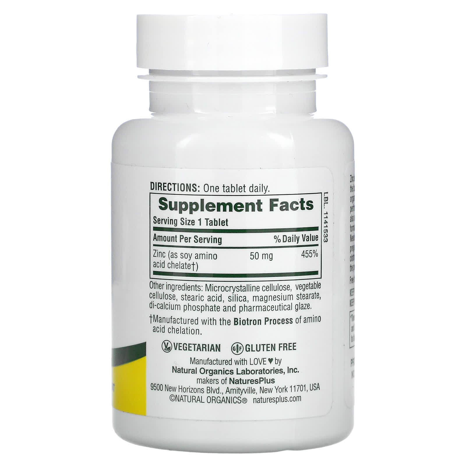 Nature's Plus, Zinc, 50 mg, 90 Tablets UPC 097467036451 | Hilife Vitamins
