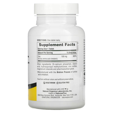 Nature's Plus, Sustained Release, Mega Zinc, 100 mg, 90 Tablets UPC 097467036604 | Hilife Vitamins