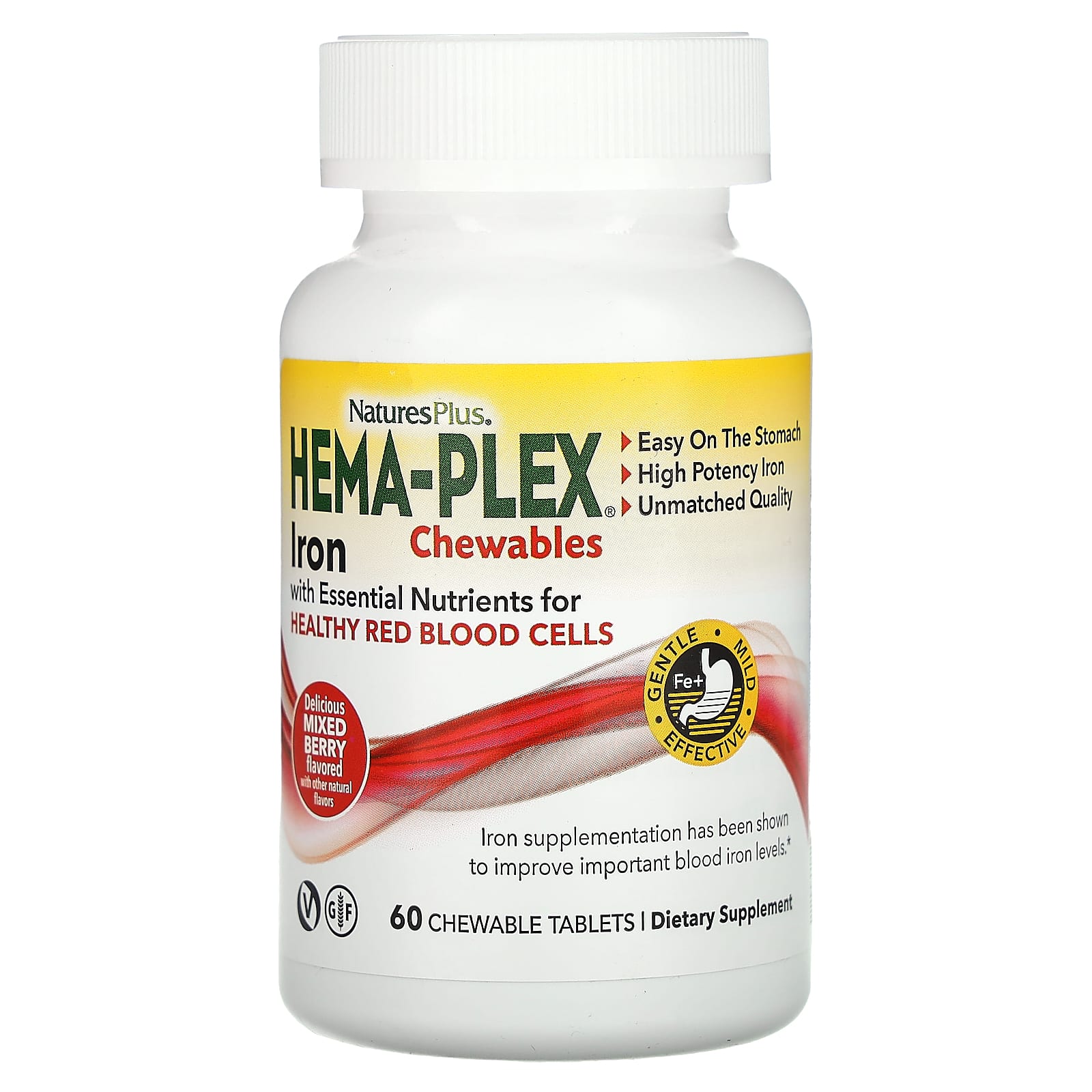 Nature's Plus, Hema-Plex, Mixed Berry, 60 Chewables UPC 097467037687 | Hilife Vitamins