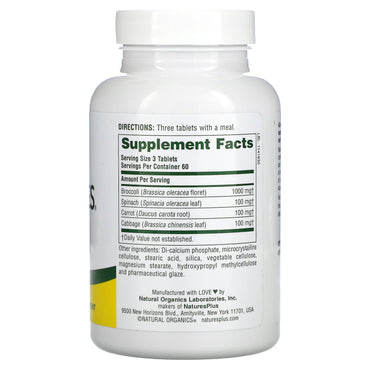 Nature's Plus, Mixed Vegetables, 180 Tablets UPC 097467037786 | Hilife Vitamins