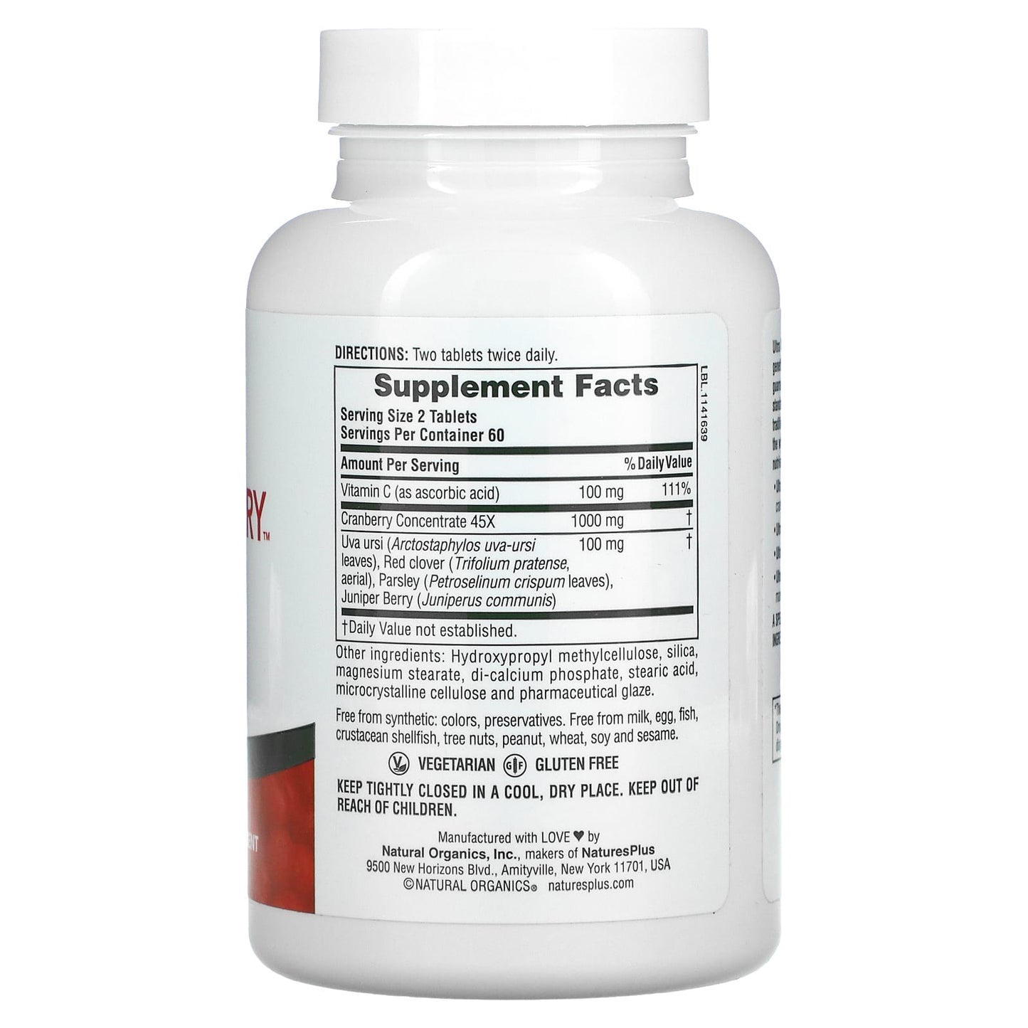 Nature's Plus, Ultra Cranberry, Sustained Release, 1,000 mg, 60 Tablets UPC 097467039520 | Hilife Vitamins