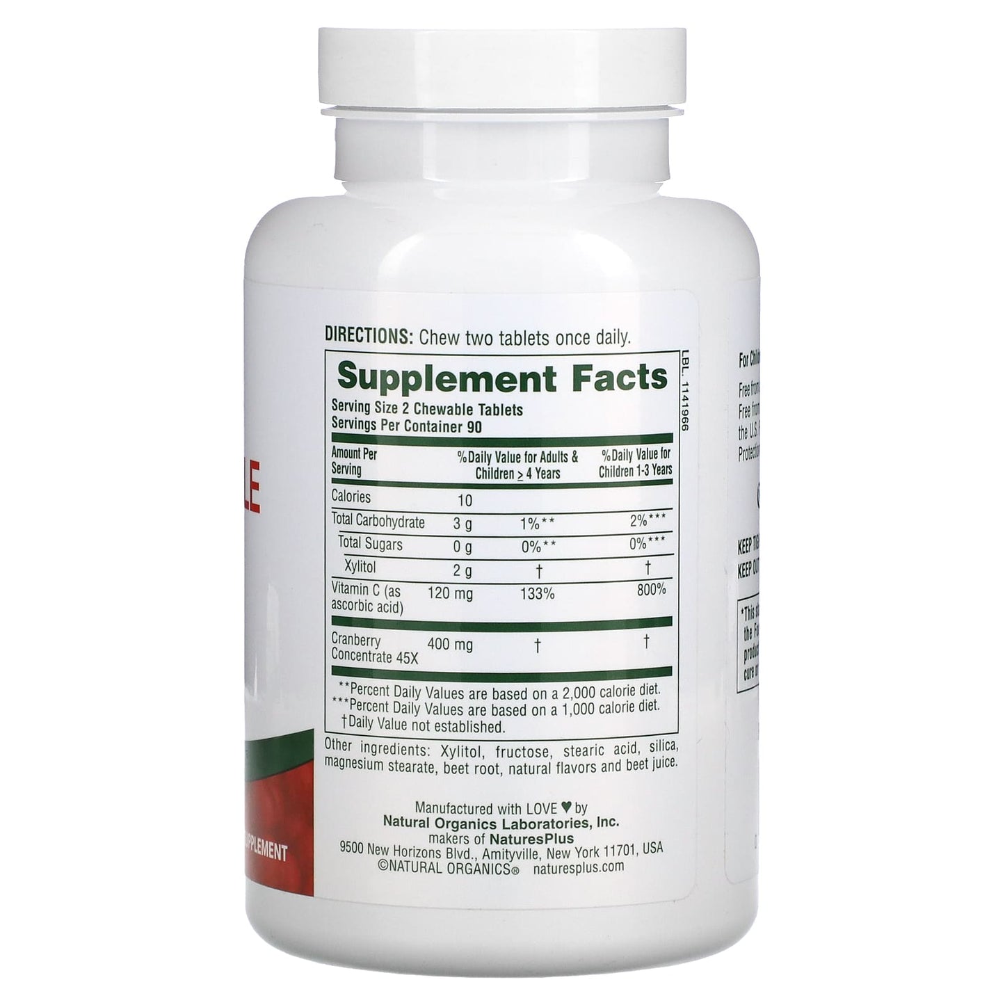 Nature's Plus, Ultra Chewable Cranberry, 180 Chewables UPC 097467039575 | Hilife Vitamins