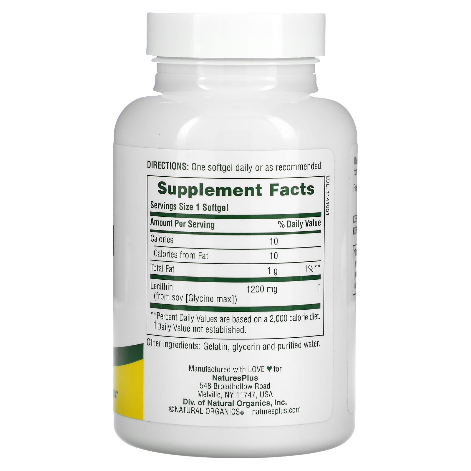 Nature's Plus, Lecithin, 1,200 mg, 90 Softgels UPC 097467041608 | Hilife Vitamins