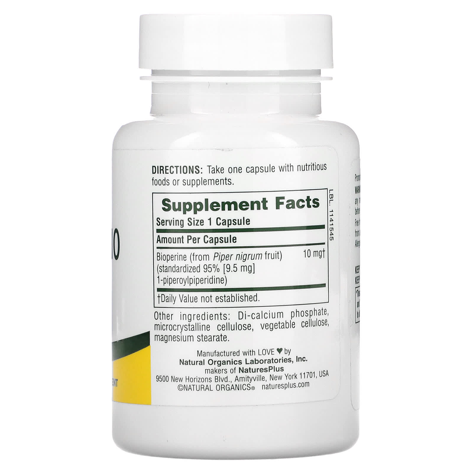 Nature's Plus, Bioperine 10, 90 Capsules UPC 097467043770 | Hilife Vitamins