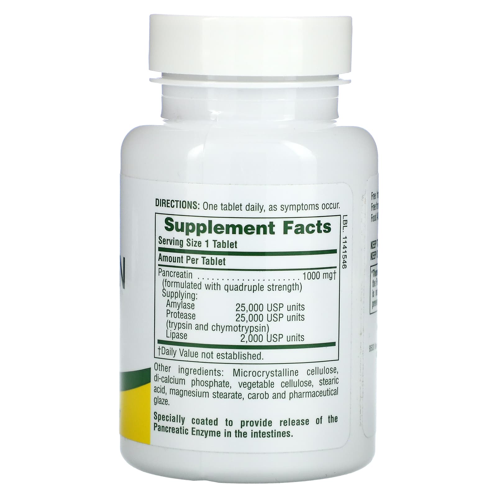 Nature's Plus, Pancreatin, 1,000 mg, 60 Tablets UPC 097467043800 | Hilife Vitamins