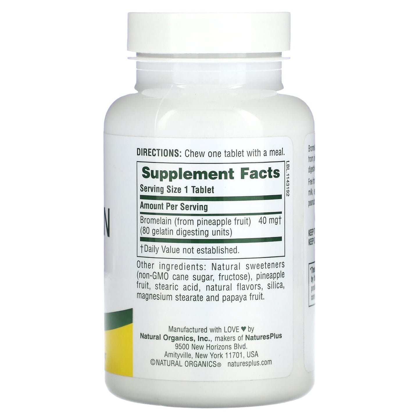 Nature's Plus, Bromelain 40 mg, 180 Chewables UPC 097467044005 | Hilife Vitamins