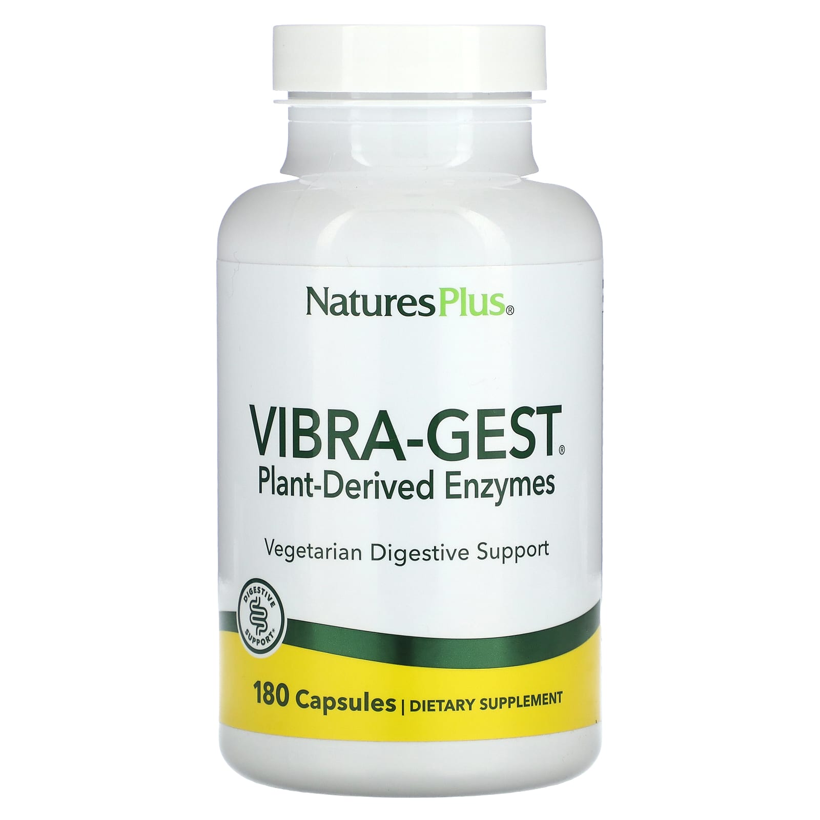 Nature's Plus, Vibra-Gest Plant Enzymes, 180 Vegetarian Capsules UPC 097467044586 | Hilife Vitamins