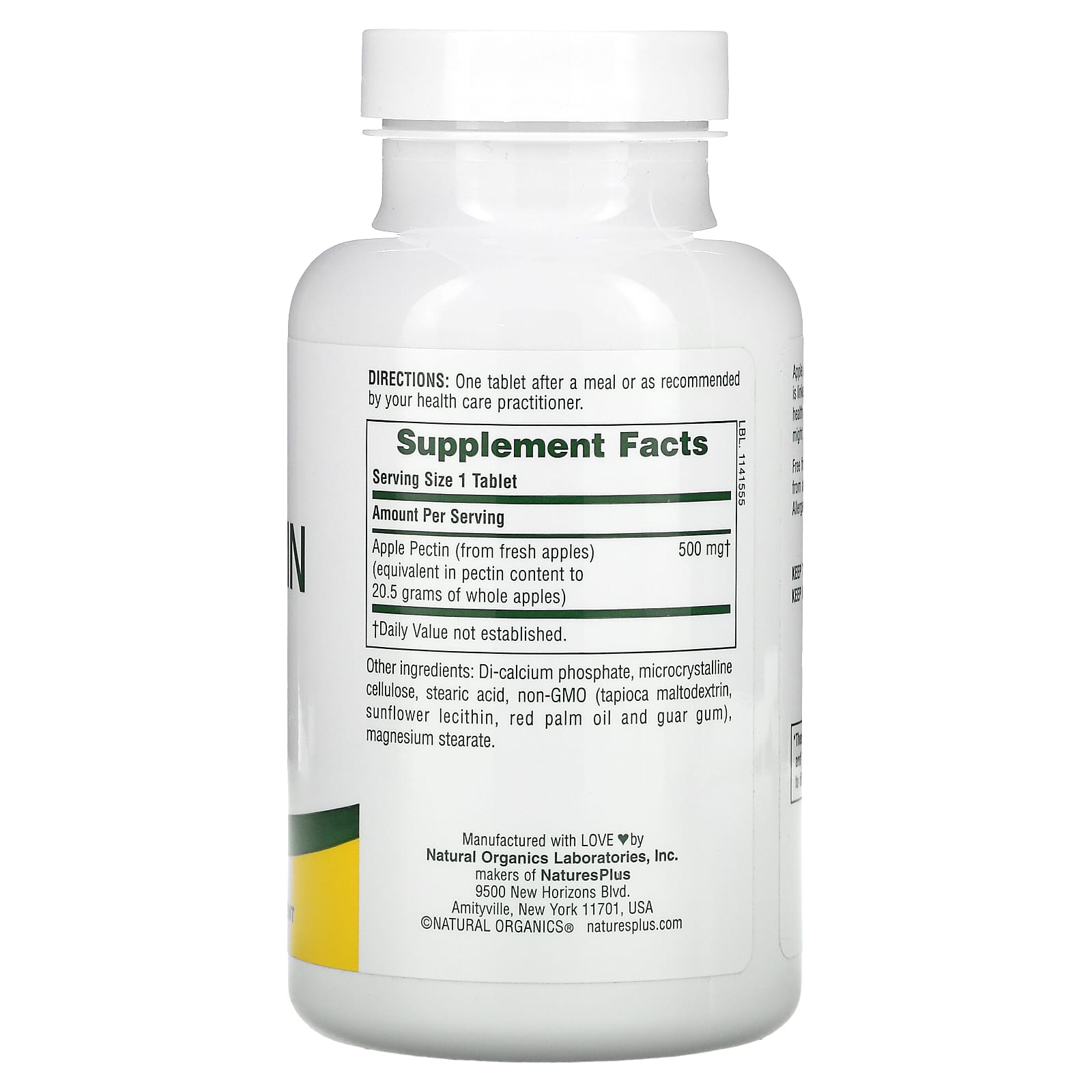 Nature's Plus, Apple Pectin, 500 mg, Soluble Fiber, 180 Tablets UPC 097467045002 | Hilife Vitamins