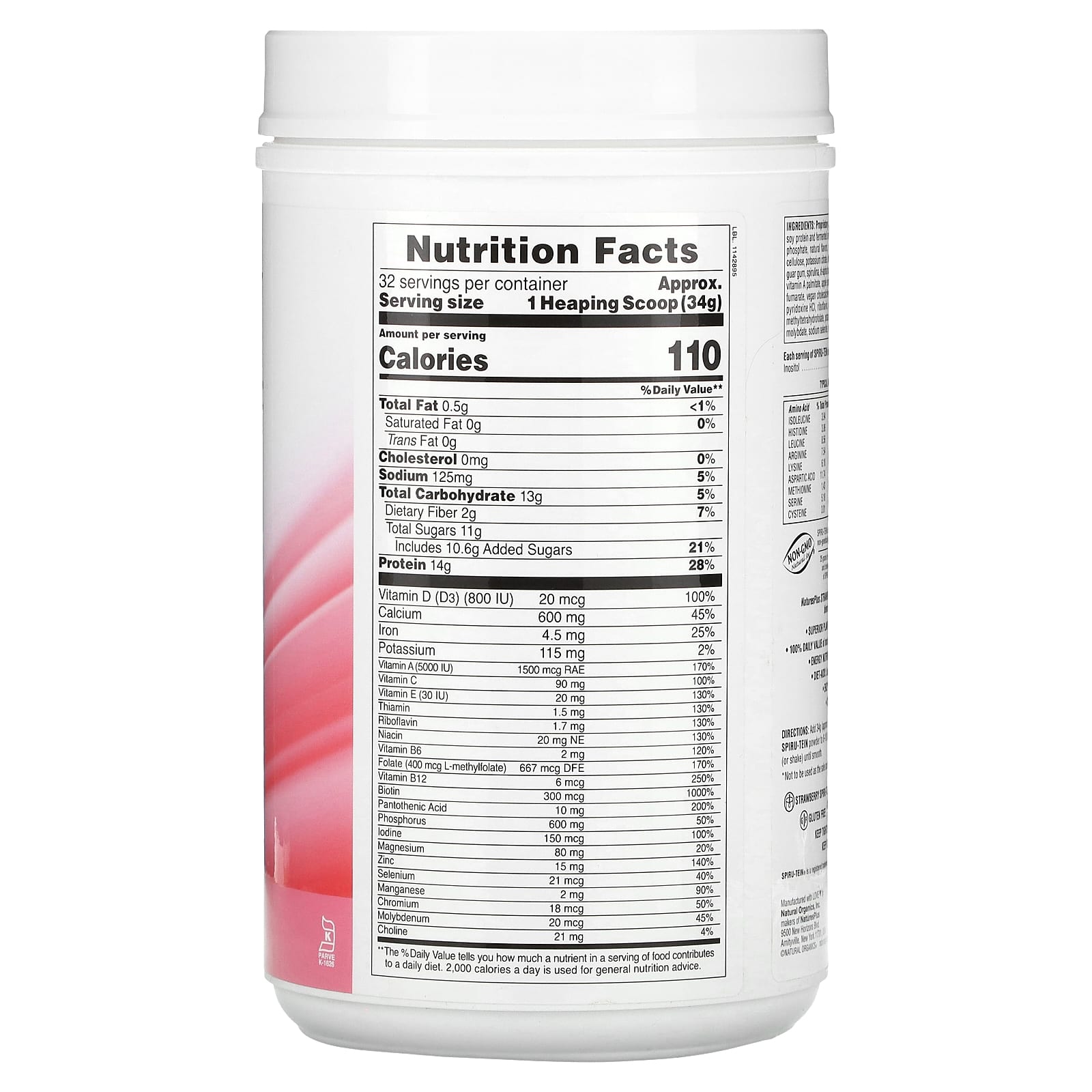 Nature's Plus, Spiru-Tein, Protein Powder Meal, Strawberry, 2.4 lbs (1088g) Powder Mix UPC 097467045743 | Hilife Vitamins