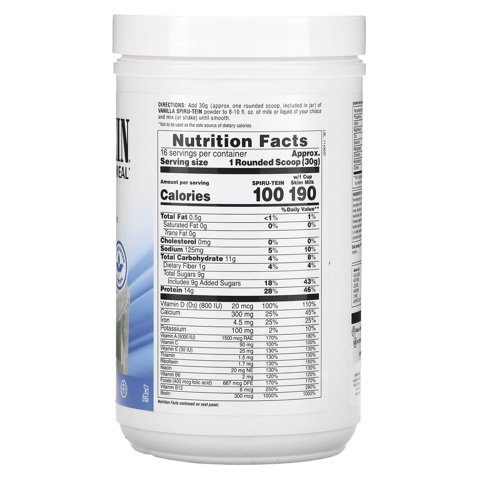 Nature's Plus, Spirutein Vanilla, 1.2 Lbs UPC 097467045804 | Hilife Vitamins