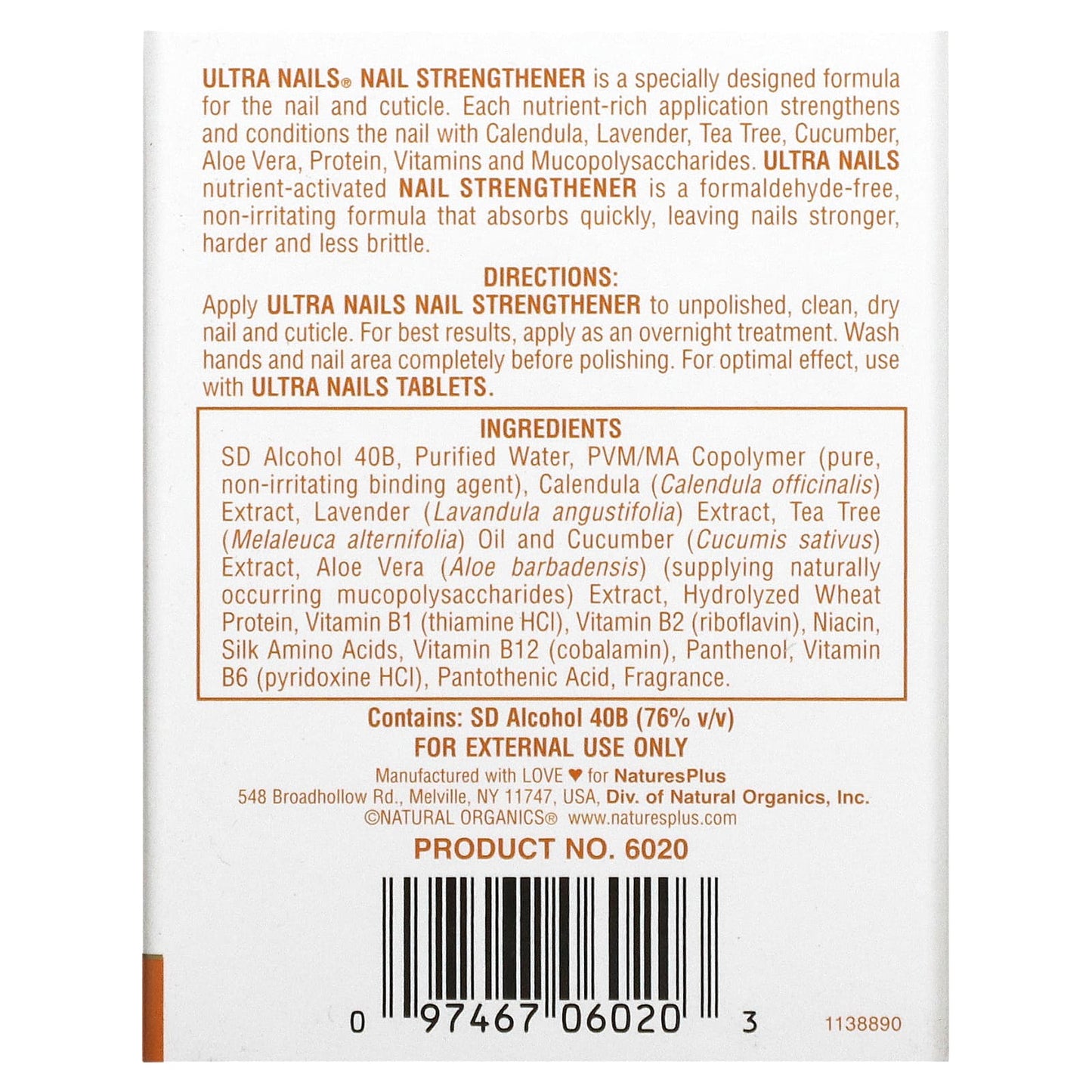 Nature's Plus, Ultra Nails, Nail Strengthener, .25 Oz UPC 097467060203 | Hilife Vitamins