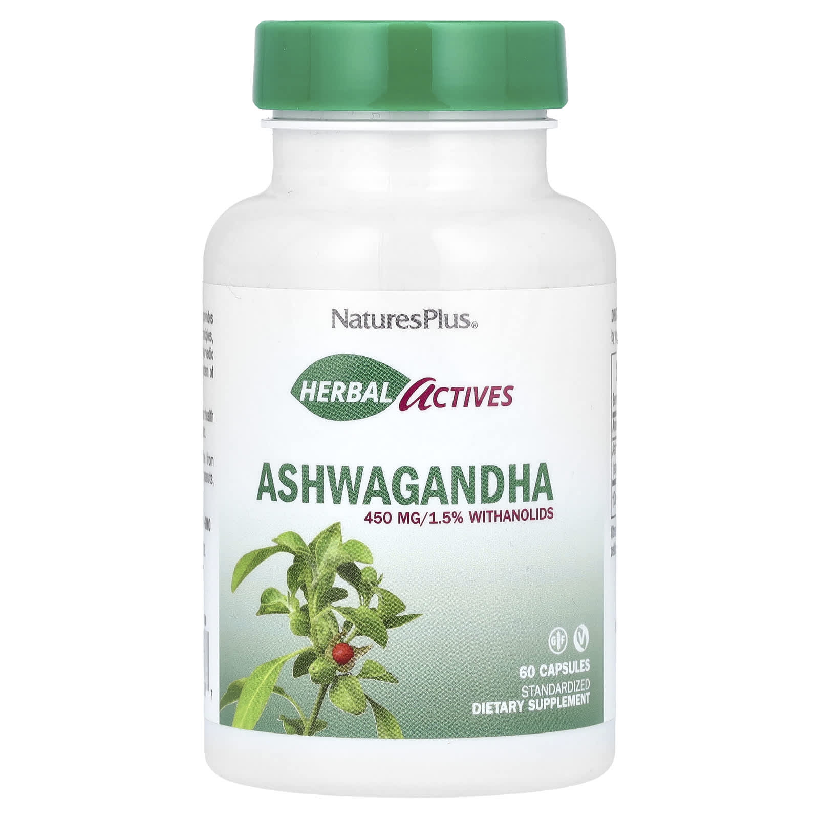 Nature's Plus, Ashwagandha 450 mg, 60 Vegetarian Capsules UPC 097467071087 | Hilife Vitamins