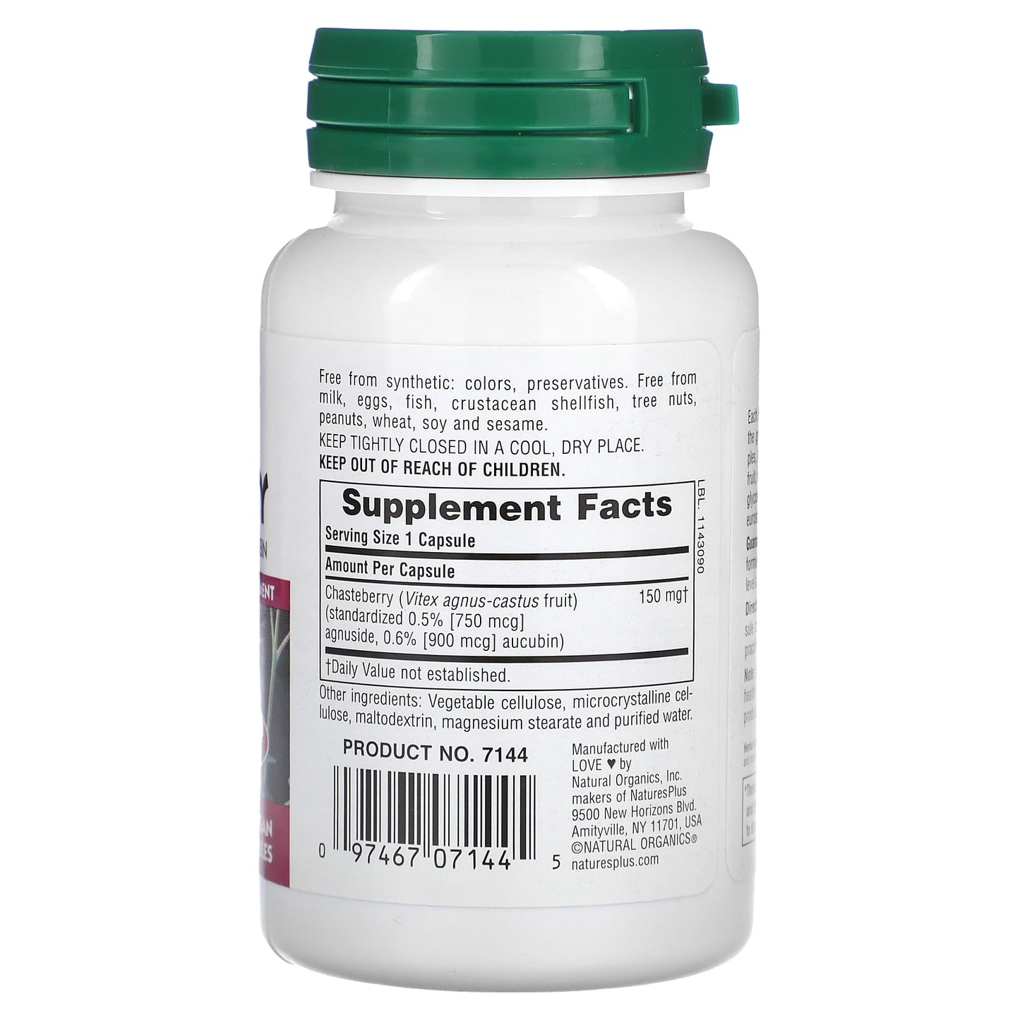 Nature's Plus, Chasteberry 150 mg, 60 Vegetarian Capsules UPC 097467071445 | Hilife Vitamins