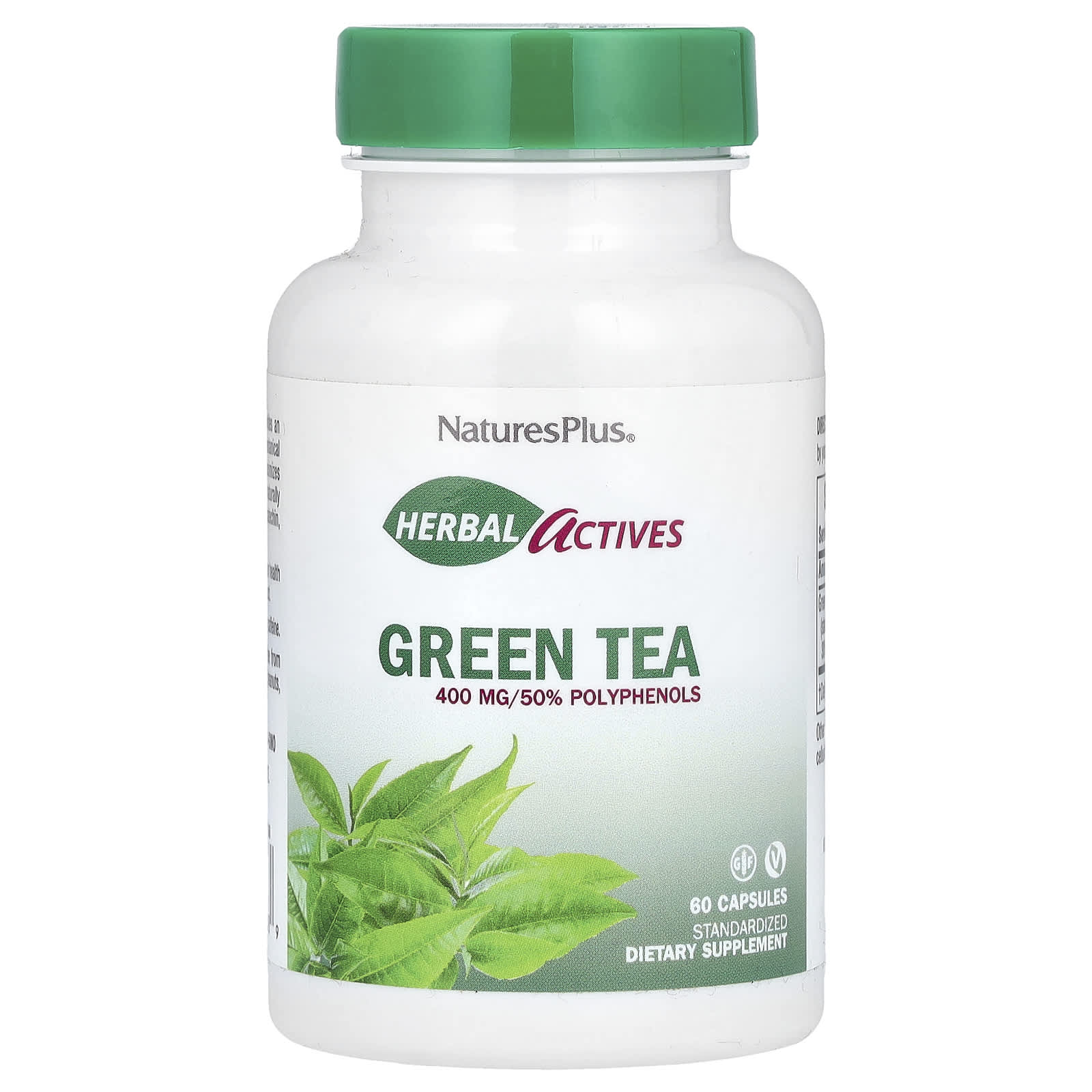 Nature's Plus, Green Tea Chinese 400 mg, 60 Vegetarian Capsules UPC 097467071889 | Hilife Vitamins