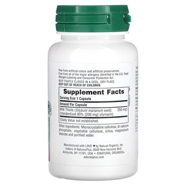 Nature's Plus, Milk Thistle 250 mg, 60 Vegetarian Capsules UPC 097467072282 | Hilife Vitamins