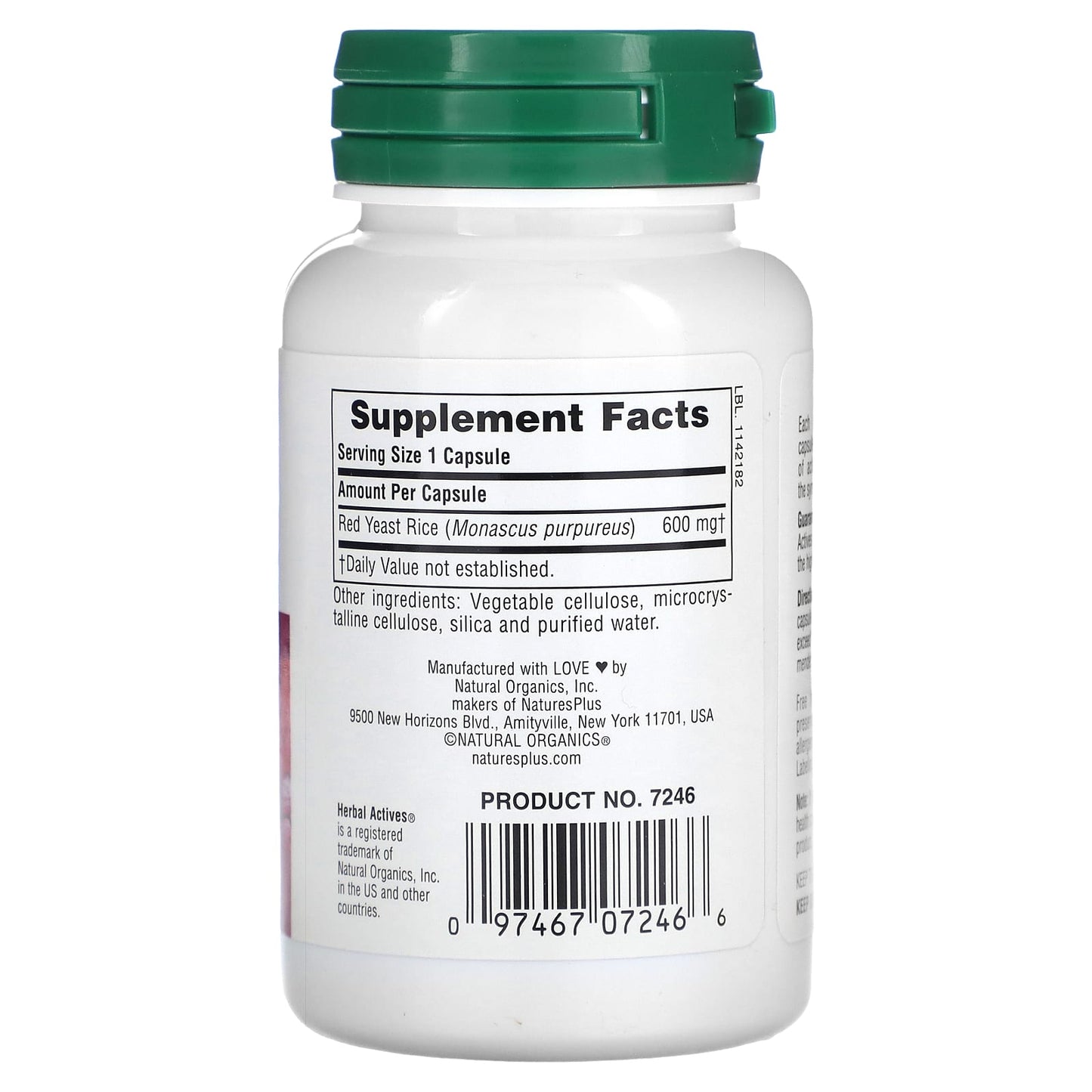 Nature's Plus, Herbal Actives, Red Yeast Rice, 600 mg, 60 Vegetarian Capsules UPC 097467072466 | Hilife Vitamins