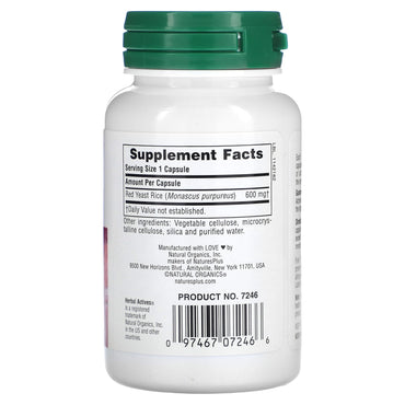 Nature's Plus, Herbal Actives, Red Yeast Rice, 600 mg, 60 Vegetarian Capsules UPC 097467072466 | Hilife Vitamins