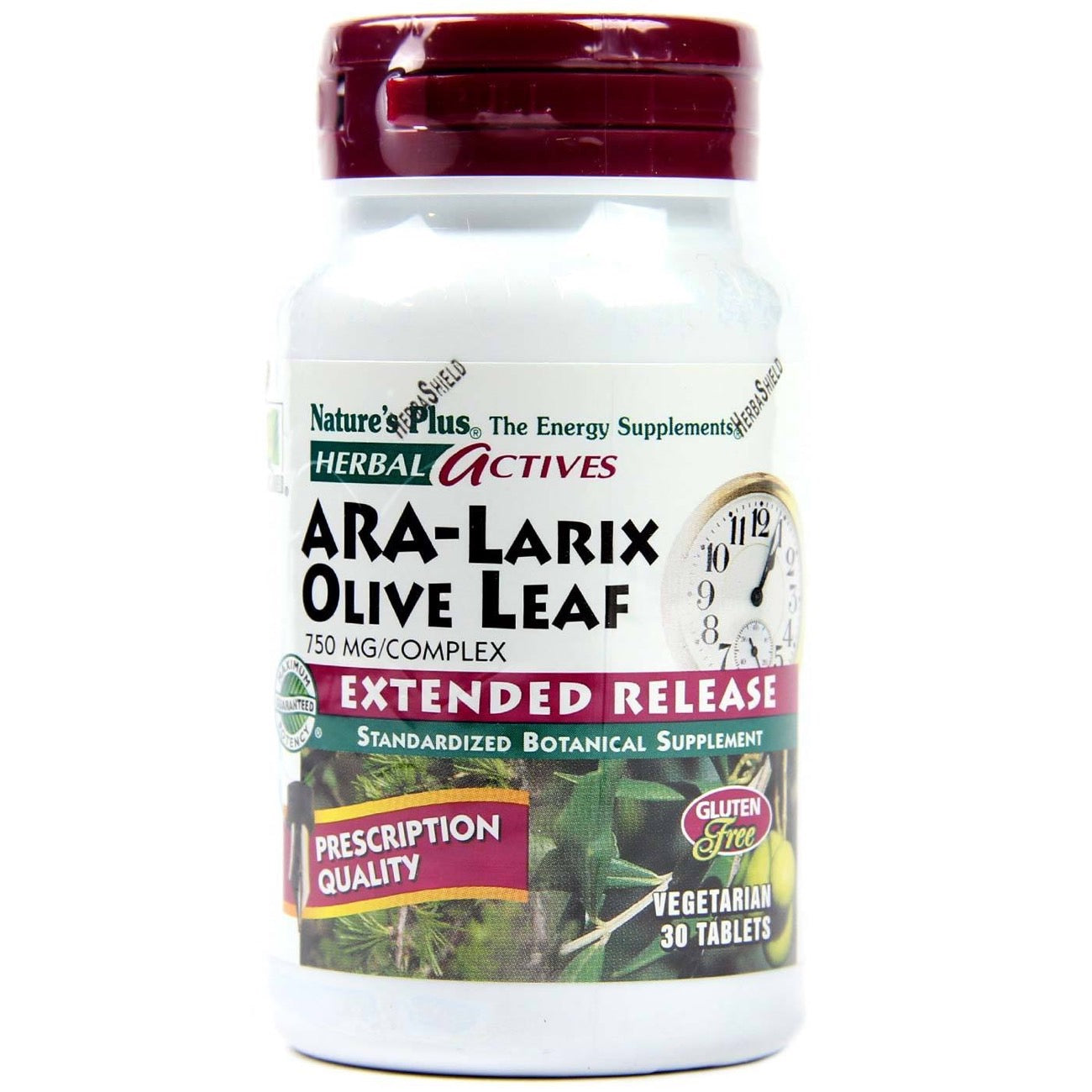 Nature's Plus, Herbal Actives, Ara-Larix Olive Leaf,  Extended Release, 30 Vegetarian Tablets UPC 097467073081