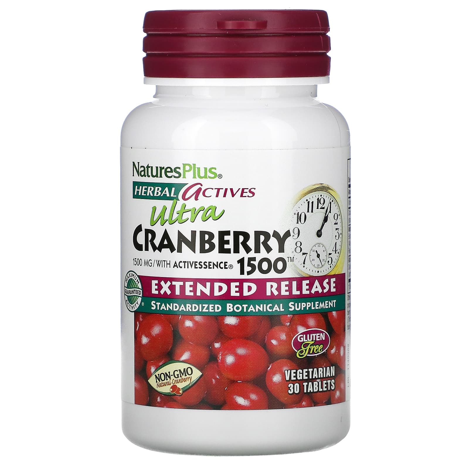 Nature's Plus, Herbal Actives, Ultra Cranberry 1500, 1,500 mcg, 30 Tablets UPC 097467073166 | Hilife Vitamins