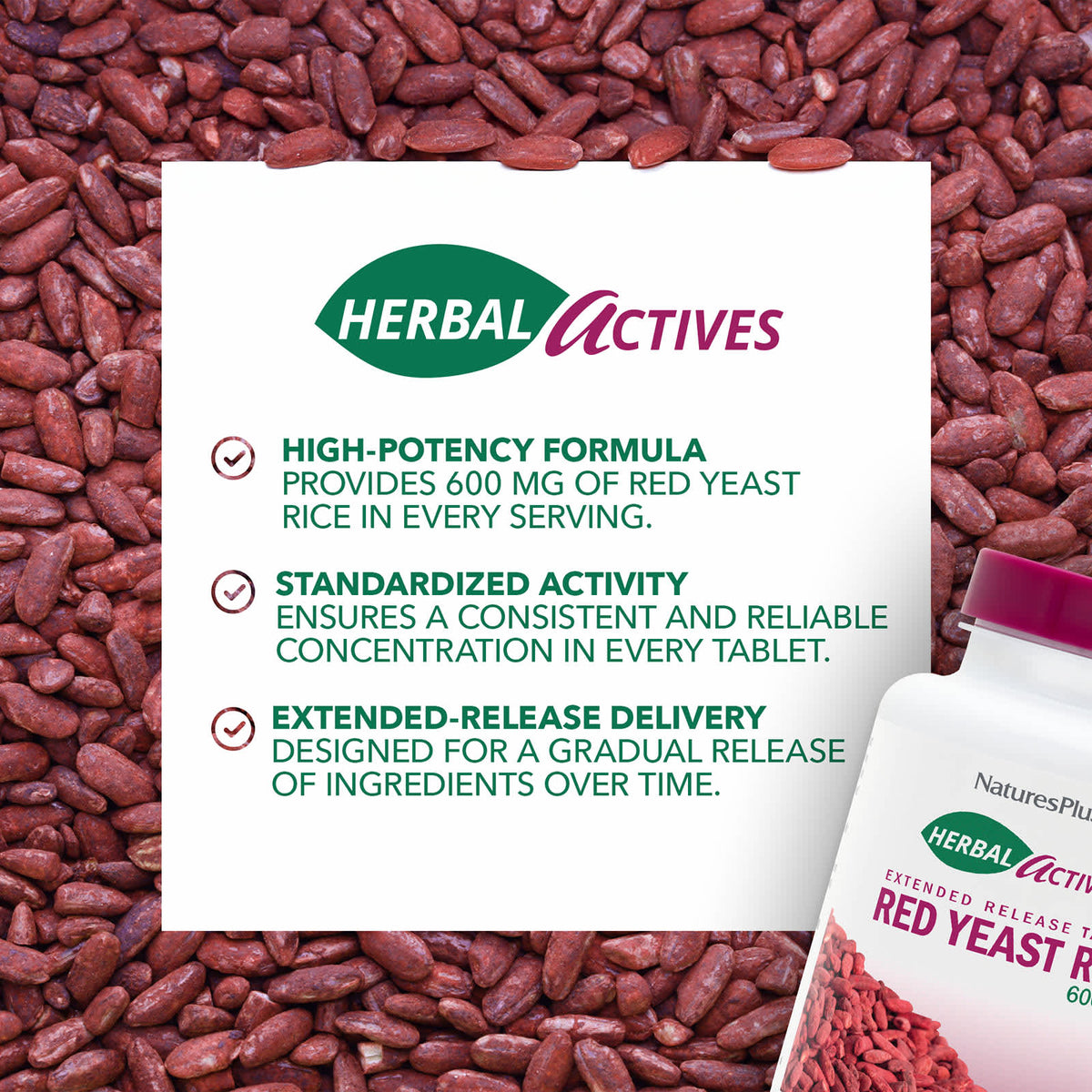 Nature's Plus, Herbal Actives, Red Yeast Rice, 600 mg, 60 Tablets UPC 097467073616 | Hilife Vitamins