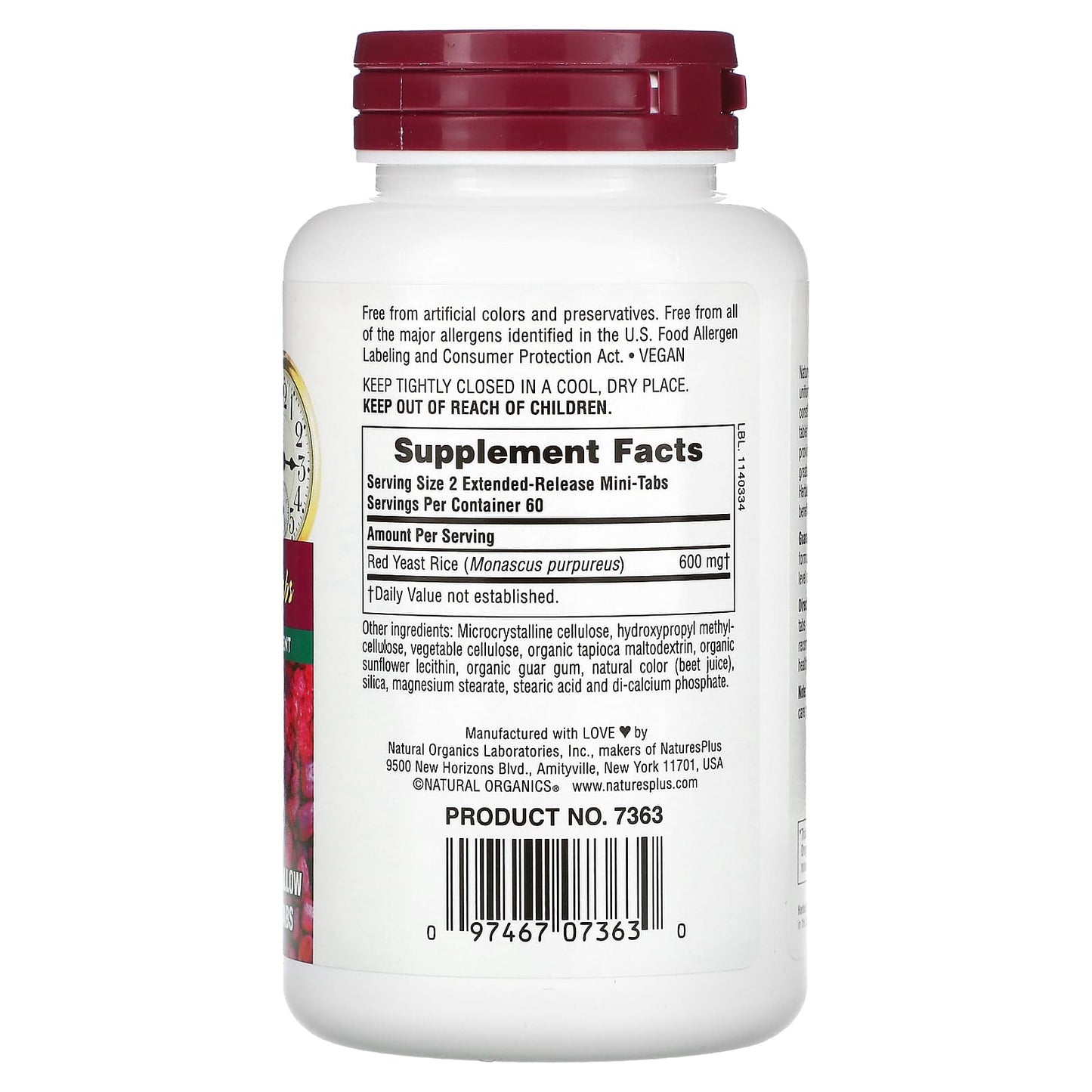 Nature's Plus, Herbal Actives, Red Yeast Rice, 300 mg, 120 Tablets UPC 097467073630 | Hilife Vitamins