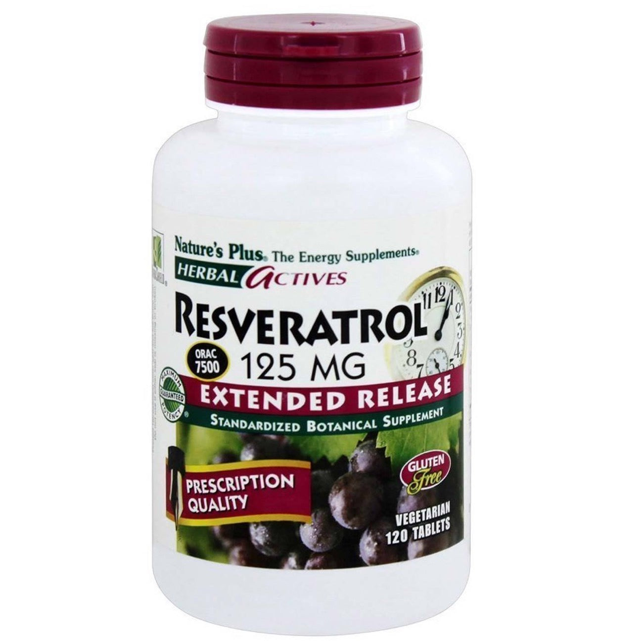 Nature's Plus, Herbal Actives, Resveratrol, Extended Release, 125 mg, 120 Tablets UPC 097467073715 | Hilife Vitamins