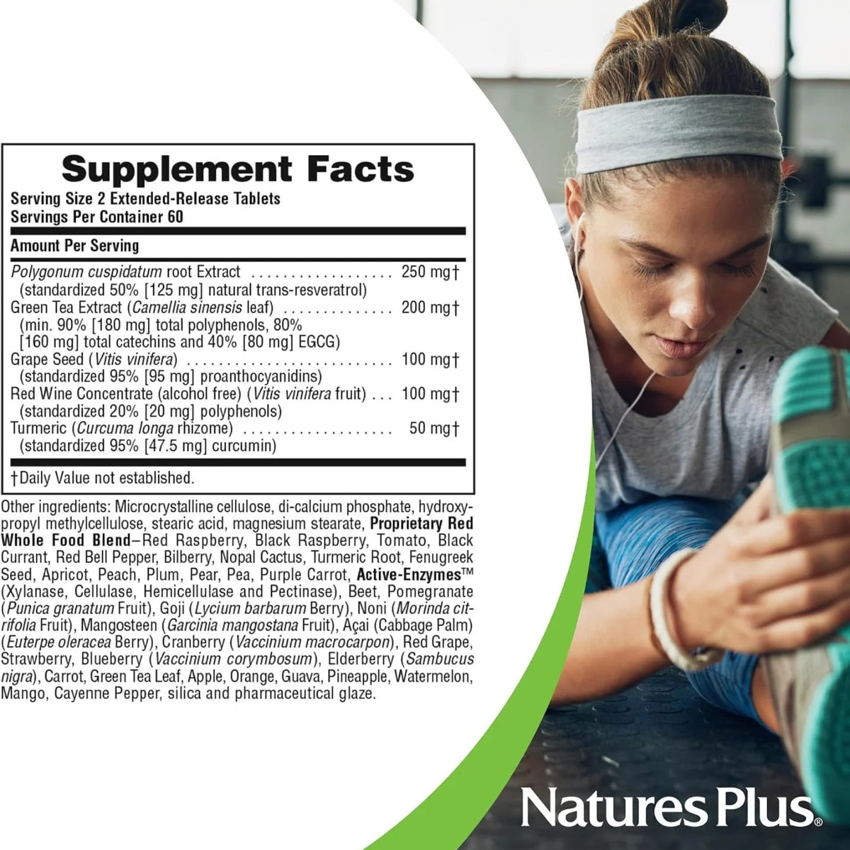 Nature's Plus, Herbal Actives, Resveratrol, Extended Release, 125 mg, 120 Tablets UPC 097467073715 | Hilife Vitamins