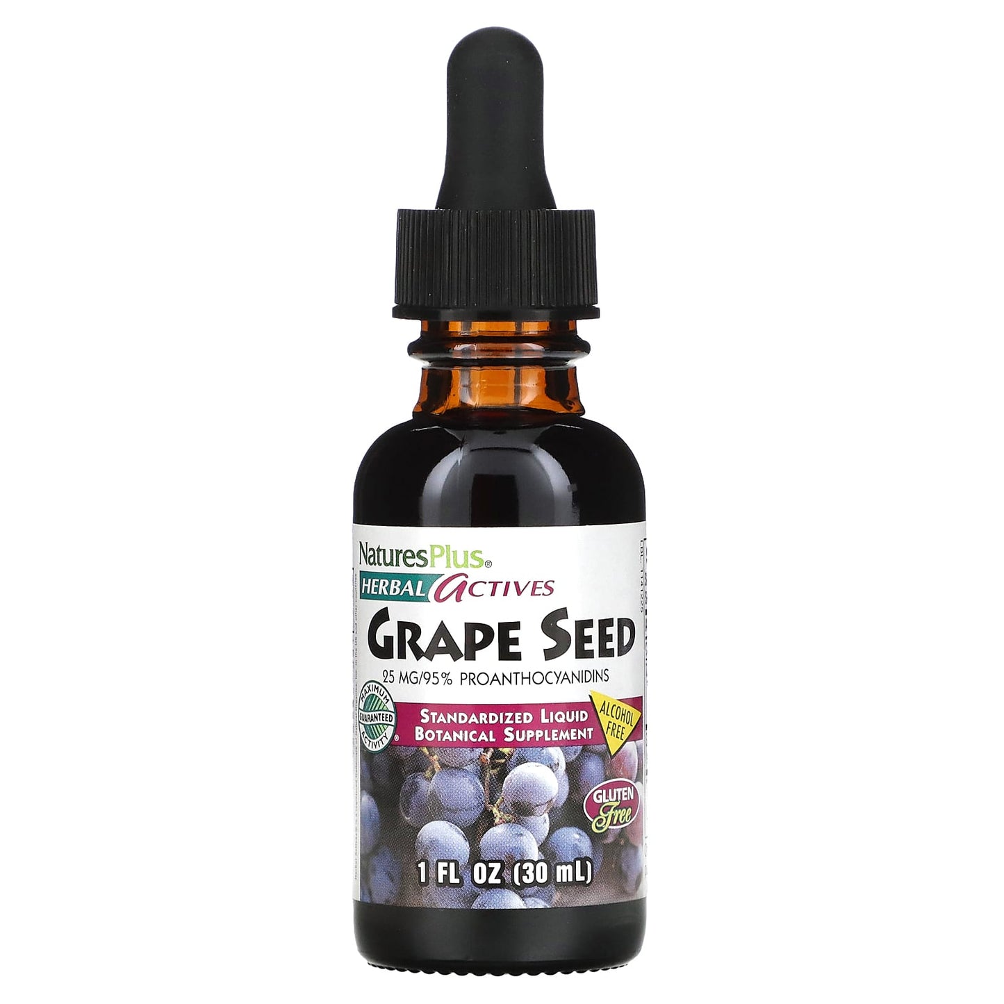 Nature's Plus, Herbal Actives, Grape Seed, Alcohol Free, 25 mg, 1 Oz Liquid UPC 097467078321 | Hilife Vitamins