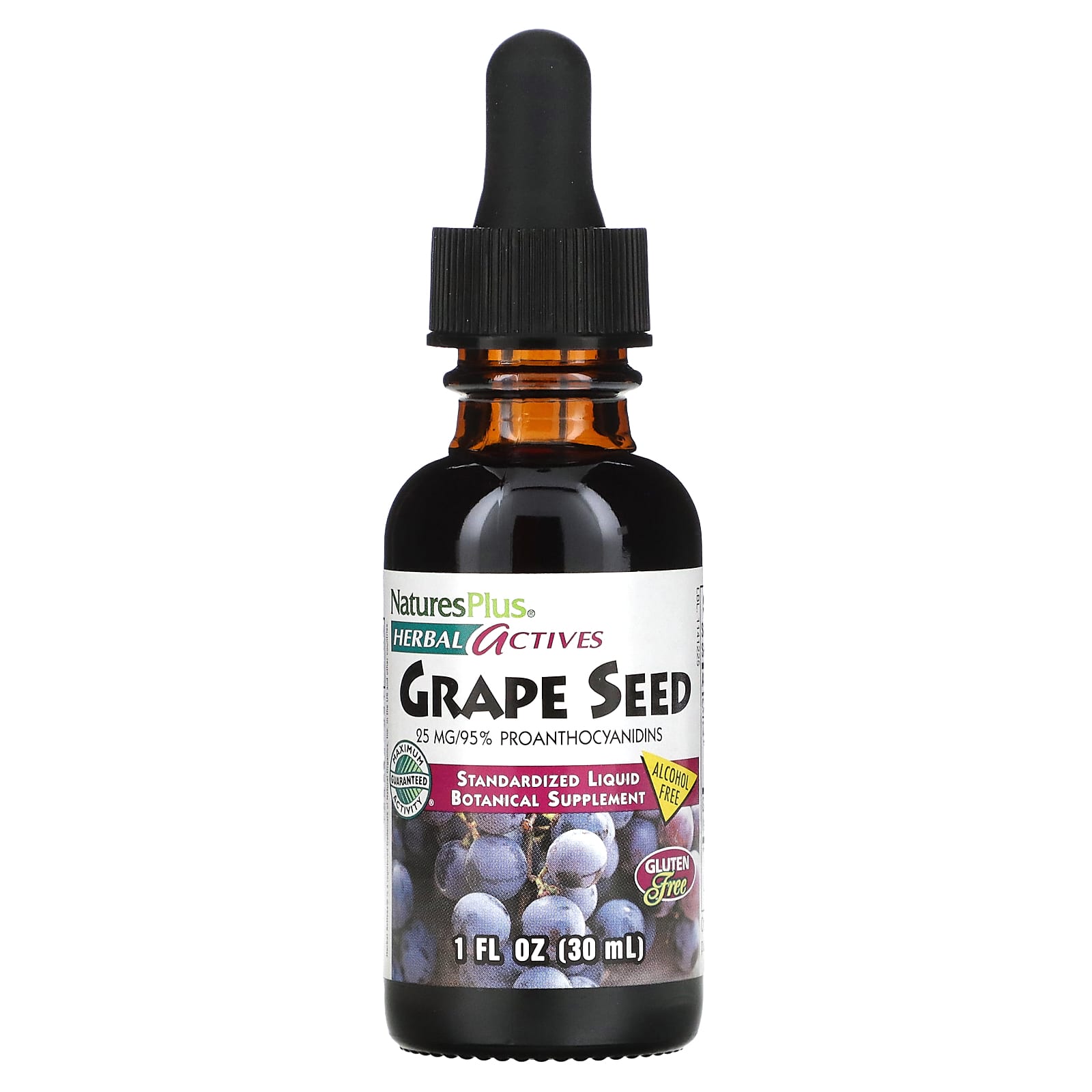 Nature's Plus, Herbal Actives, Grape Seed, Alcohol Free, 25 mg, 1 Oz Liquid UPC 097467078321 | Hilife Vitamins