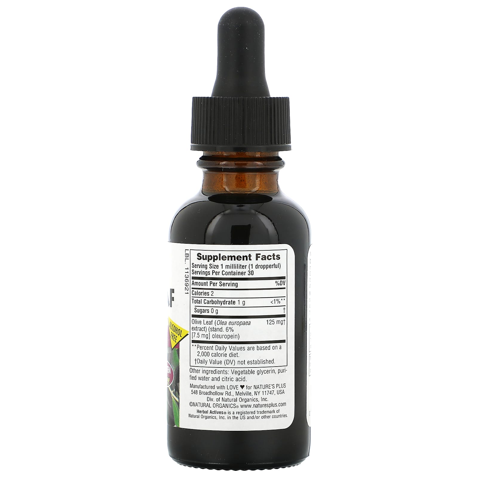Nature's Plus, Herbal Actives, Olive Leaf, Alcohol Free, 1 Oz Liquid UPC 097467078499 | Hilife Vitamins