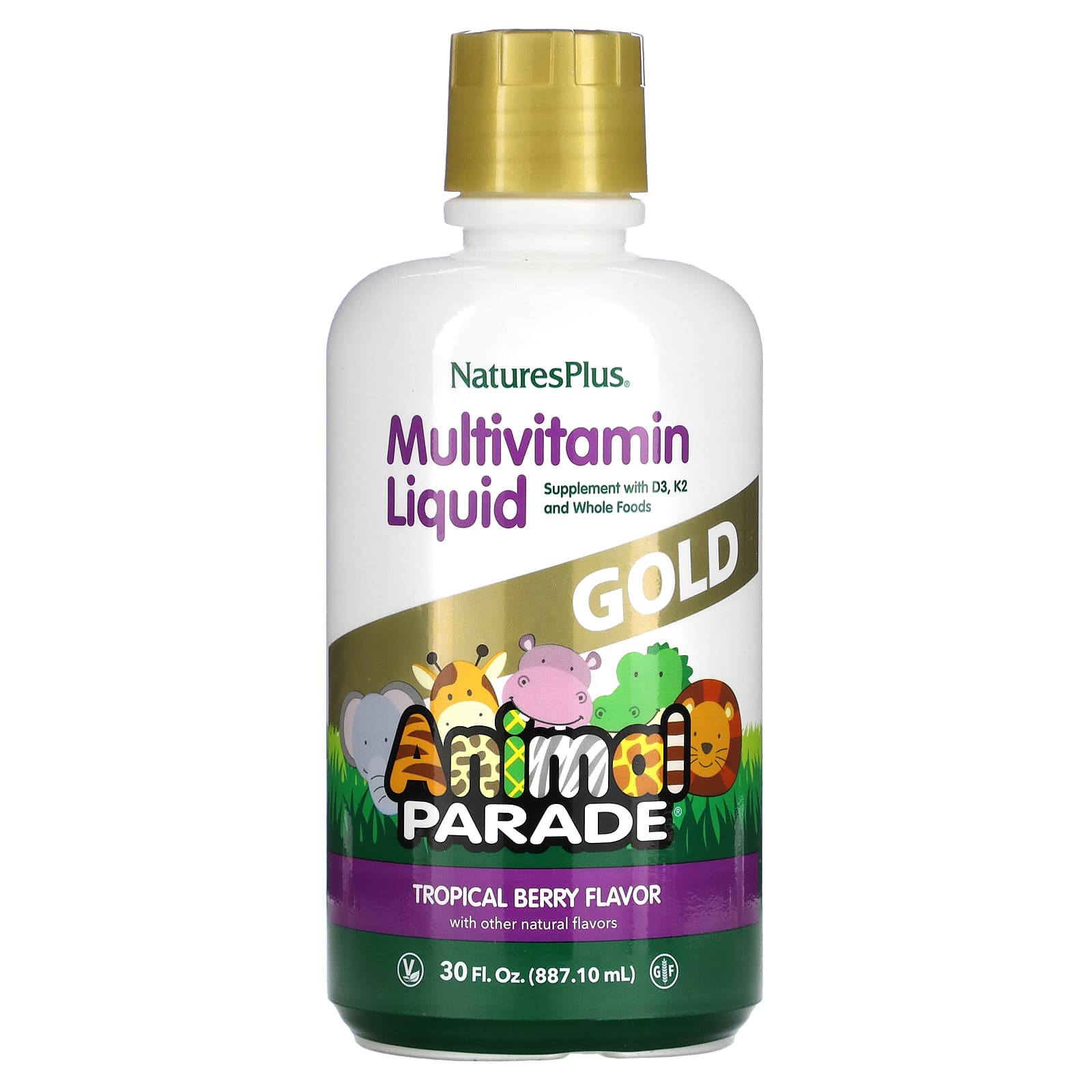 Nature's Plus, Animal Parade Gold, Multivitamin Liquid, Tropical, 30 fl oz (887.10 ml) UPC 097467299016 | Hilife Vitamins