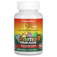 Nature's Plus, Animal Parade, Vitamin D3, Sugar Free, Black Cherr, 90 Chewables UPC 097467299238 | Hilife Vitamins