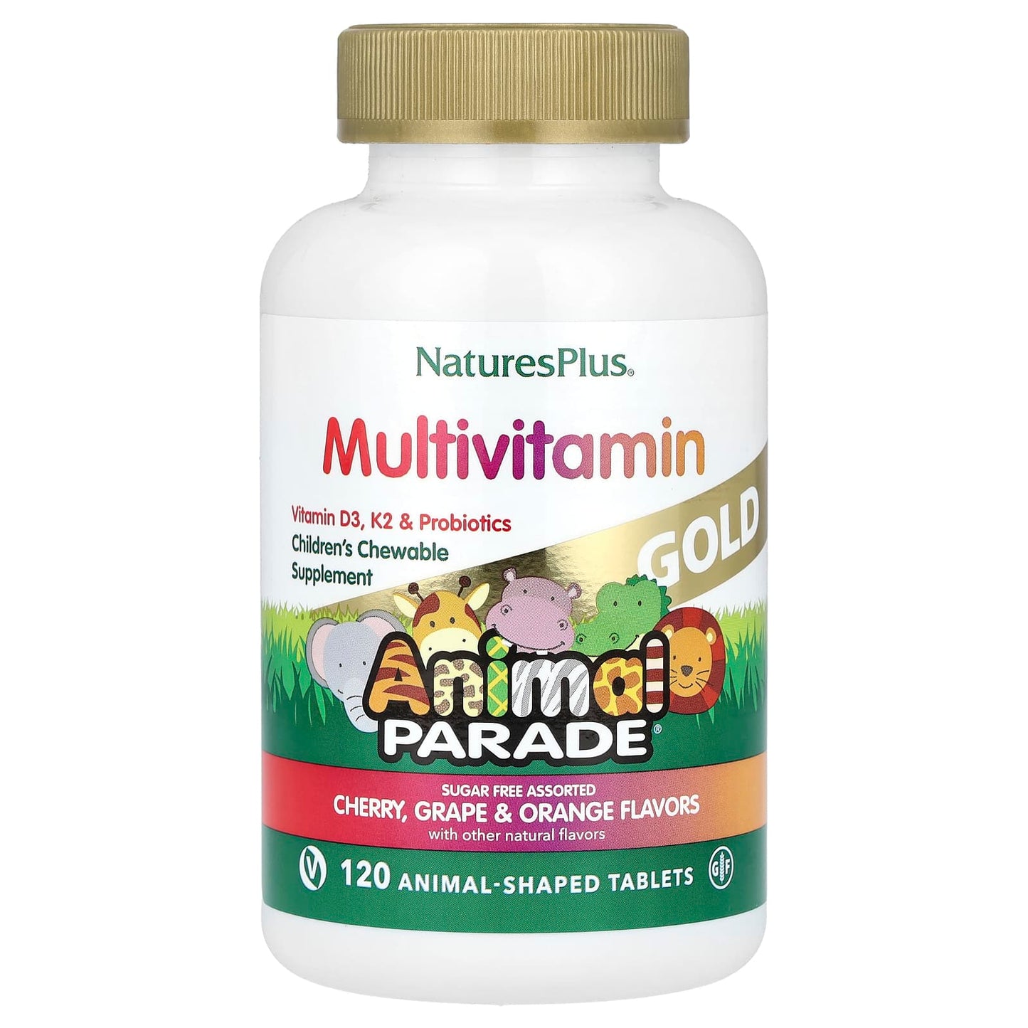 Nature's Plus, Animal Parade Gold®, Children's Chewable Multivitamin Supplement, Cherry, Grape & Orange, 120 Animal-Shaped Ta