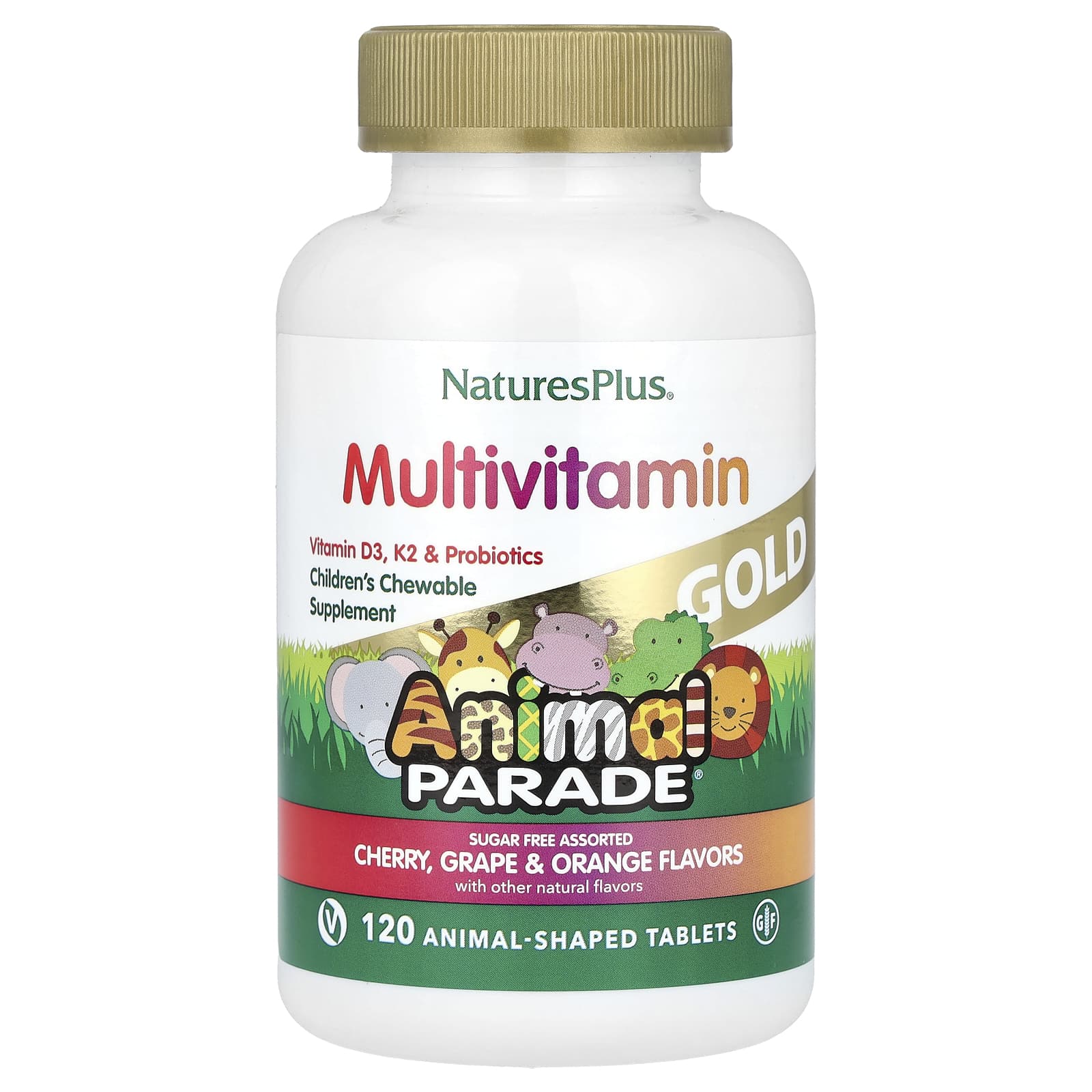 Nature's Plus, Animal Parade Gold®, Children's Chewable Multivitamin Supplement, Cherry, Grape & Orange, 120 Animal-Shaped Ta