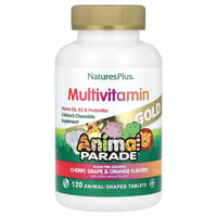 Nature's Plus, Animal Parade Gold®, Children's Chewable Multivitamin Supplement, Cherry, Grape & Orange, 120 Animal-Shaped Ta