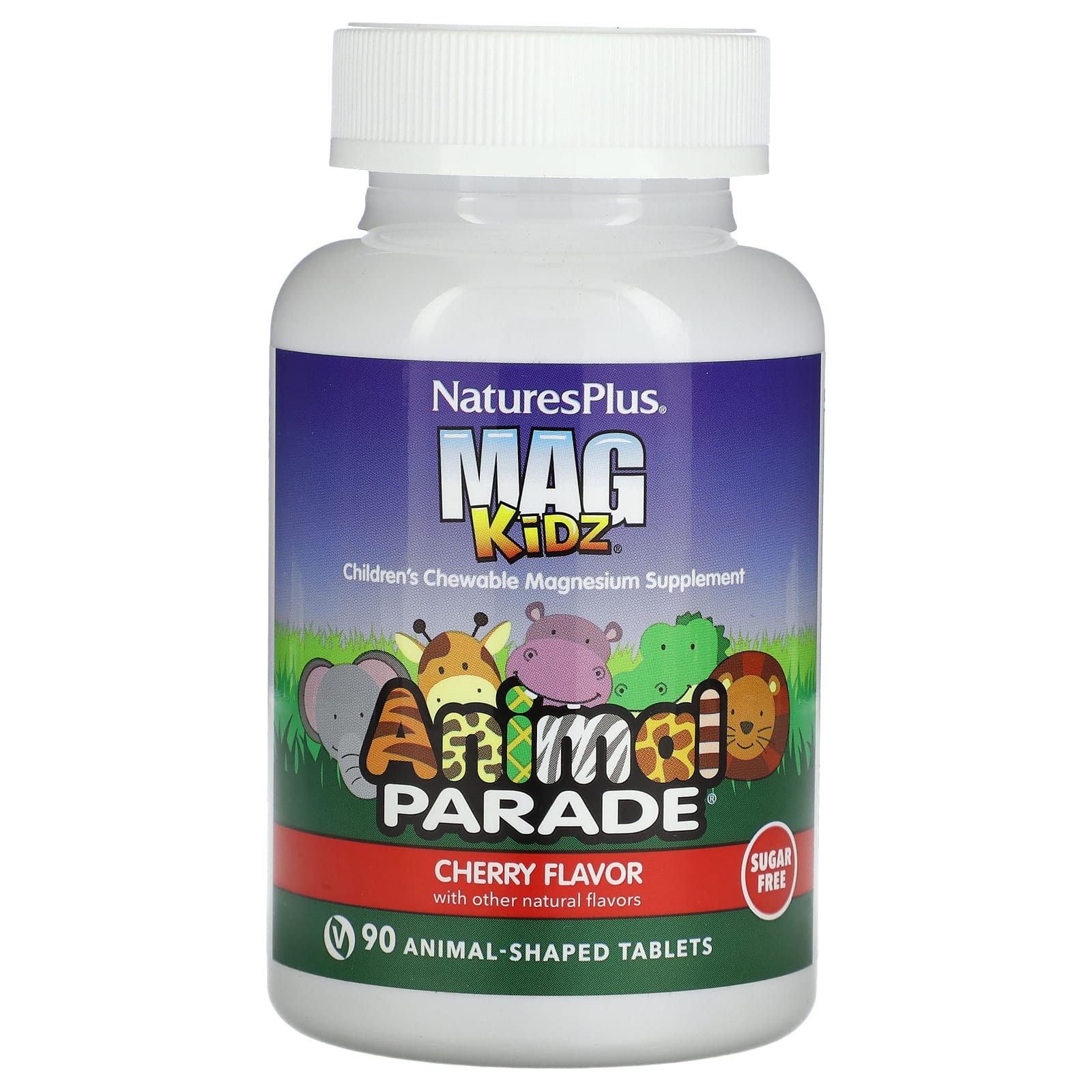 Nature's Plus, MagKidz, Animal Parade, Children's Chewable Magnesium, Cherry, 100 mg, 90 Animal-Shaped Tablets