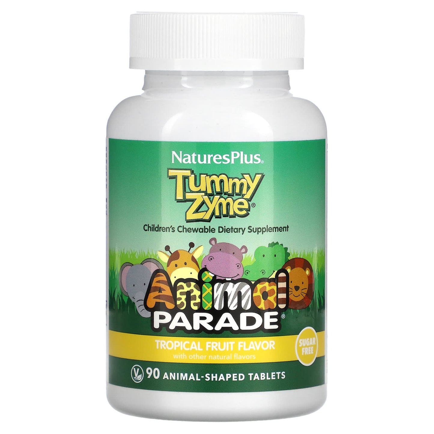 Nature's Plus, Animal Parade, Tummy Zyme, Tropical Fruit, 90 Chewables UPC 097467299474 | Hilife Vitamins