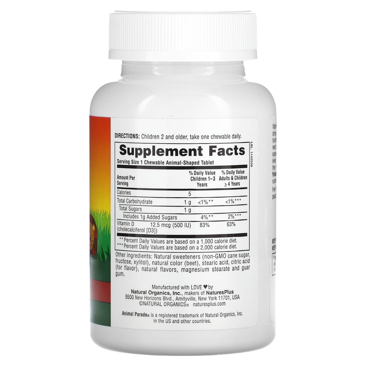 Nature's Plus, Animal Parade, Vitamin D3, Black Cherry, 500 IU, 90 Animal-Shaped Tablets UPC 097467299504 | Hilife Vitamins