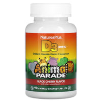 Nature's Plus, Animal Parade, Vitamin D3, Black Cherry, 500 IU, 90 Animal-Shaped Tablets UPC 097467299504 | Hilife Vitamins