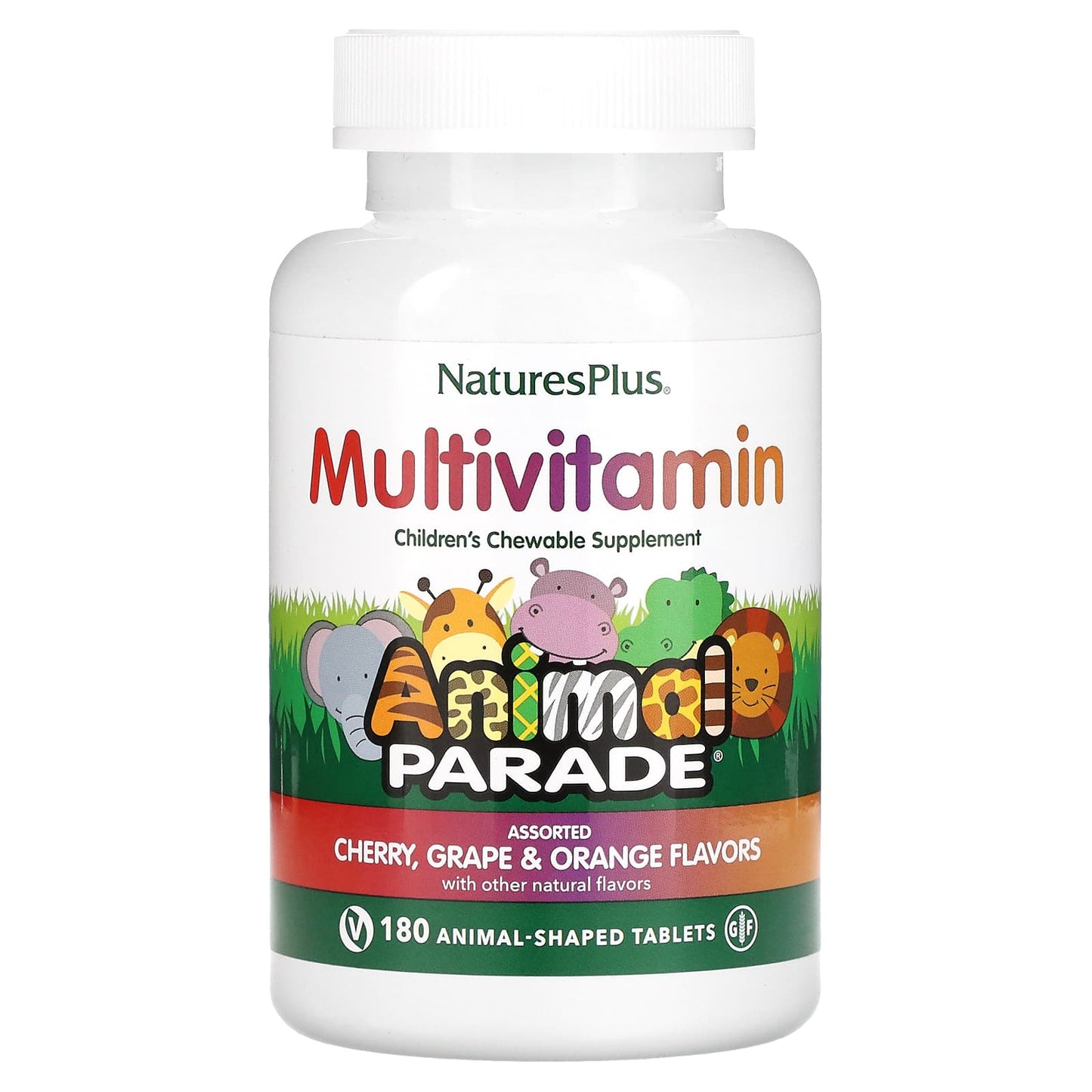 Nature's Plus, Animal Parade, Children's Chewable Supplement, Multivitamin, Cherry, Grape & Orange, 180 Animal-Shaped Tablets