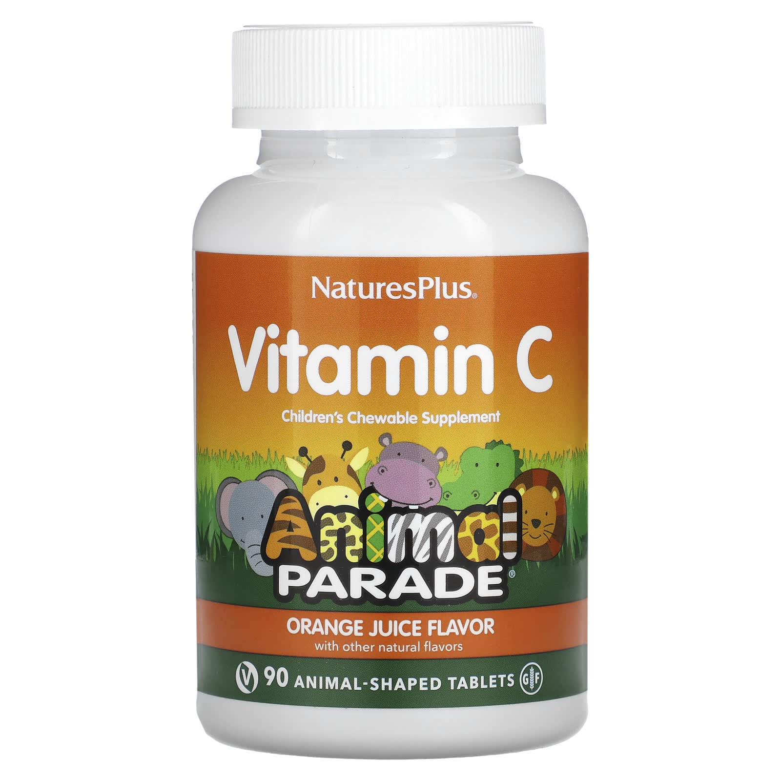 Nature's Plus, Animal Parade, Children's Chewable Supplement, Vitamin C, Orange Juice Flavor, 90 animal-Shaped tablets