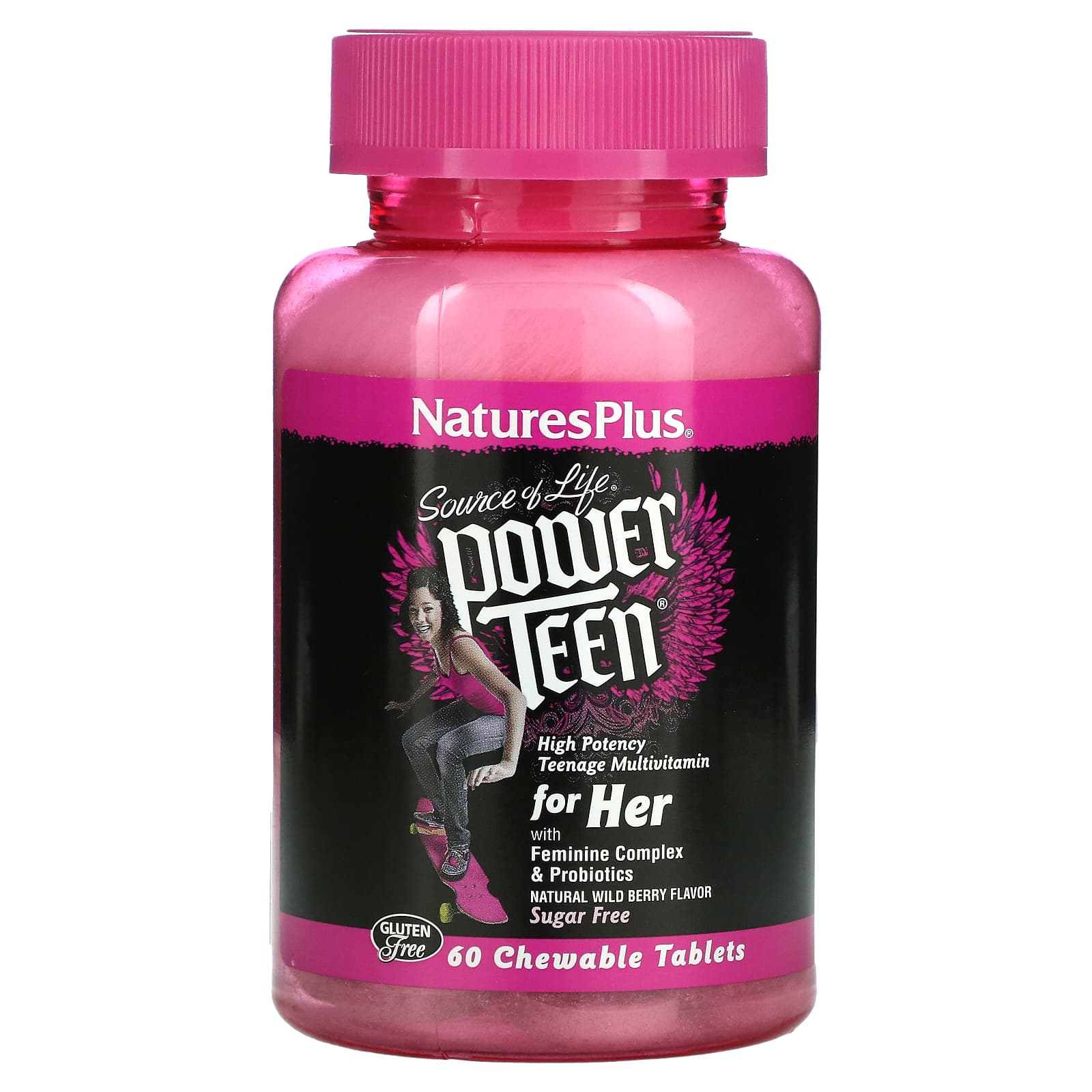 Nature's Plus, Source of Life, Power Teen, For Her, Sugar Free, N, 60 Chewable Tablets UPC 097467300040 | Hilife Vitamins