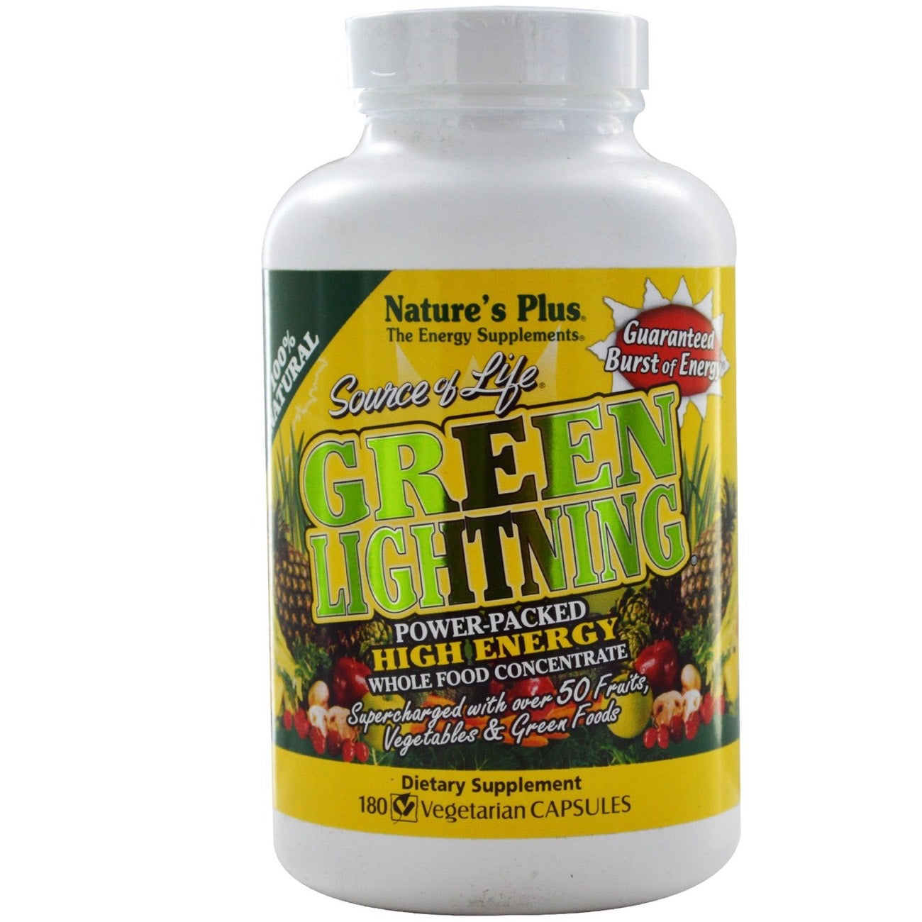 Nature's Plus, Source Of Life Green Lightning, 180 Vegetarian Capsules UPC 097467305786 | Hilife Vitamins