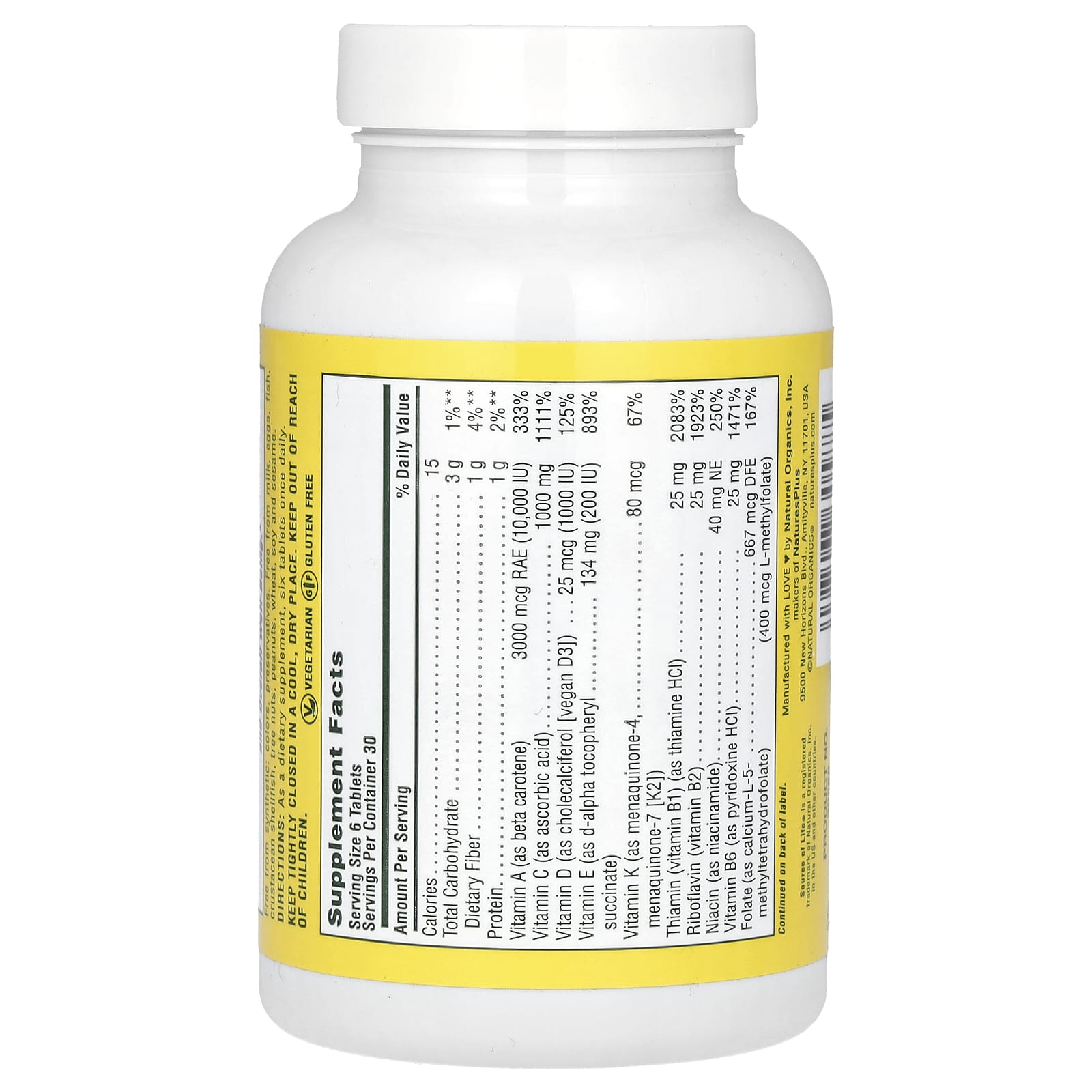 Nature's Plus, Source of Life, Original, Mini-Tabs, Multivitamin & Mineral Supplement, 180 Tablets UPC 097467305885
