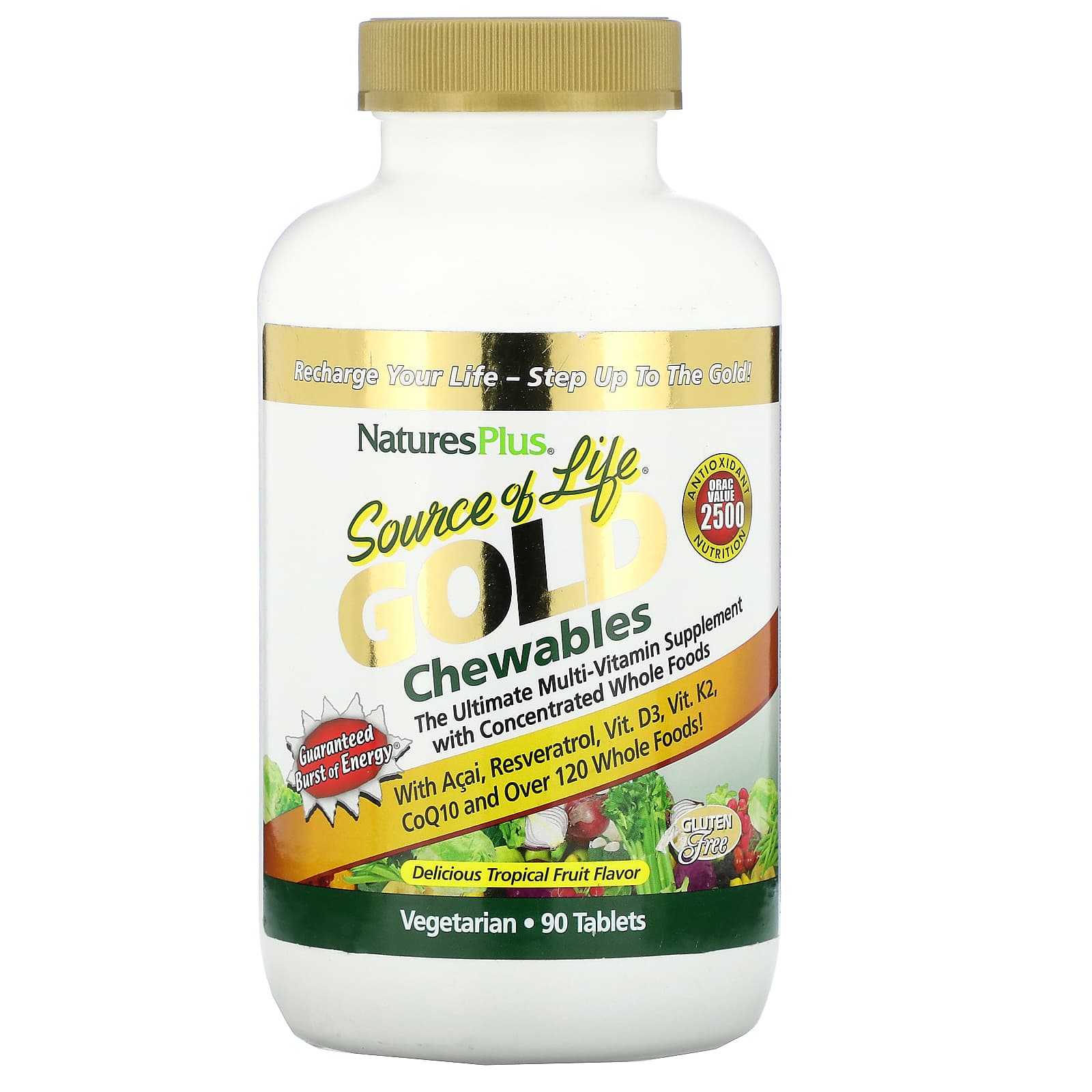 Nature's Plus, Source of Life, Gold Chewables, Delicious Tropical, 90 Chewables UPC 097467307193 | Hilife Vitamins