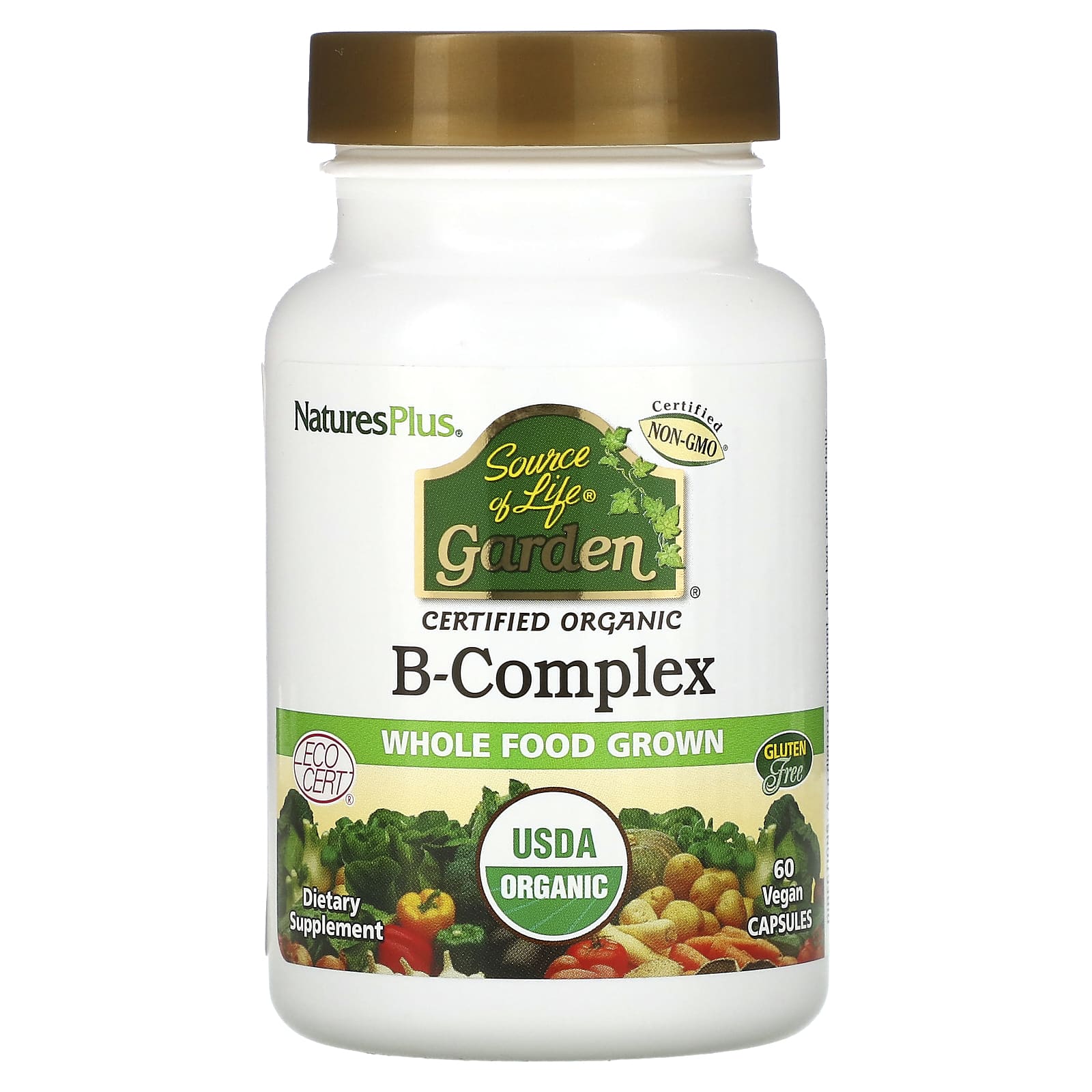 Nature's Plus, Source of Life Garden, Organic B-Complex, 60 Vegan Capsules UPC 097467307322 | HiLife Vitamins