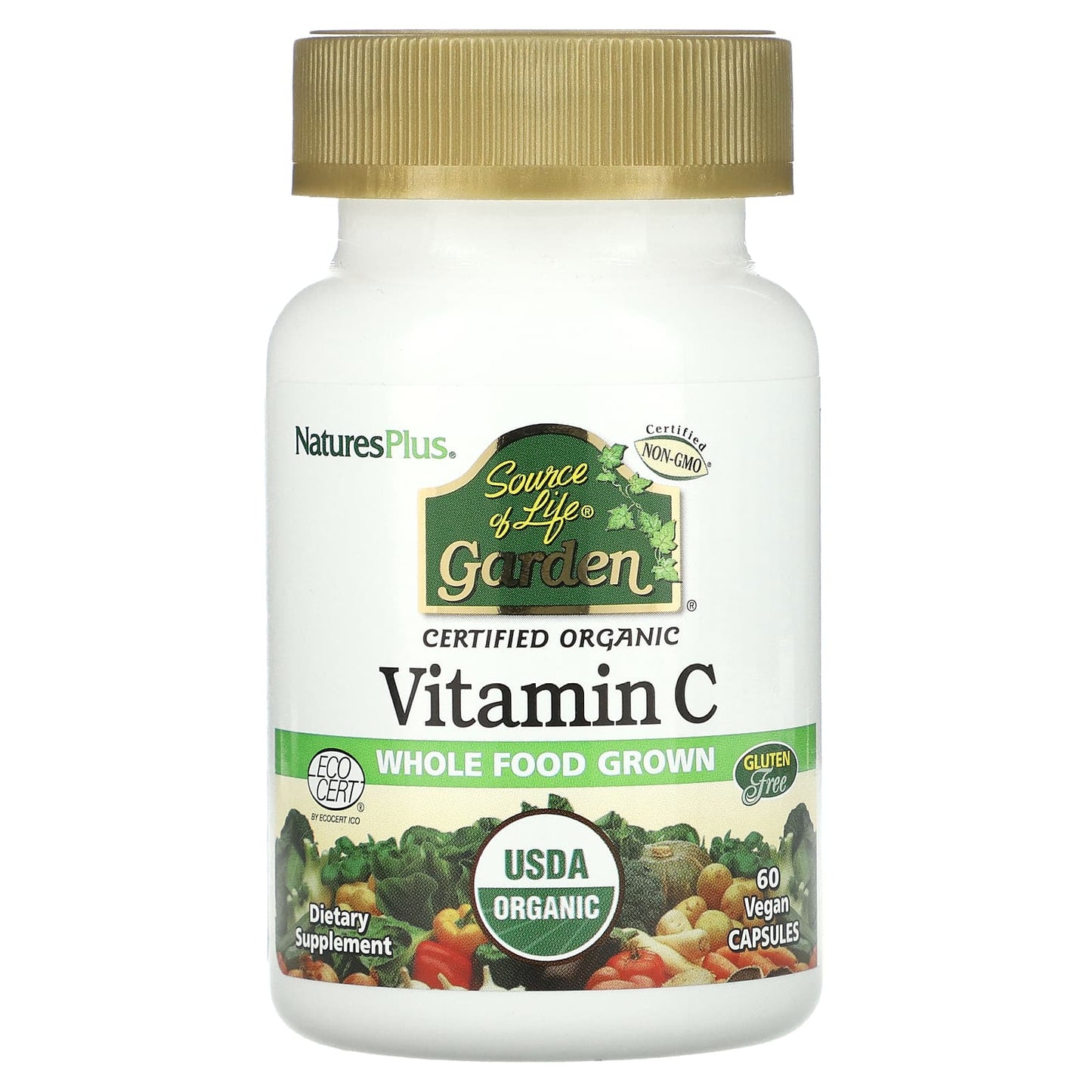 Nature's Plus, Source of Life Garden, Vitamin C, 60 Vegan Capsules UPC 097467307339 | Hilife Vitamins